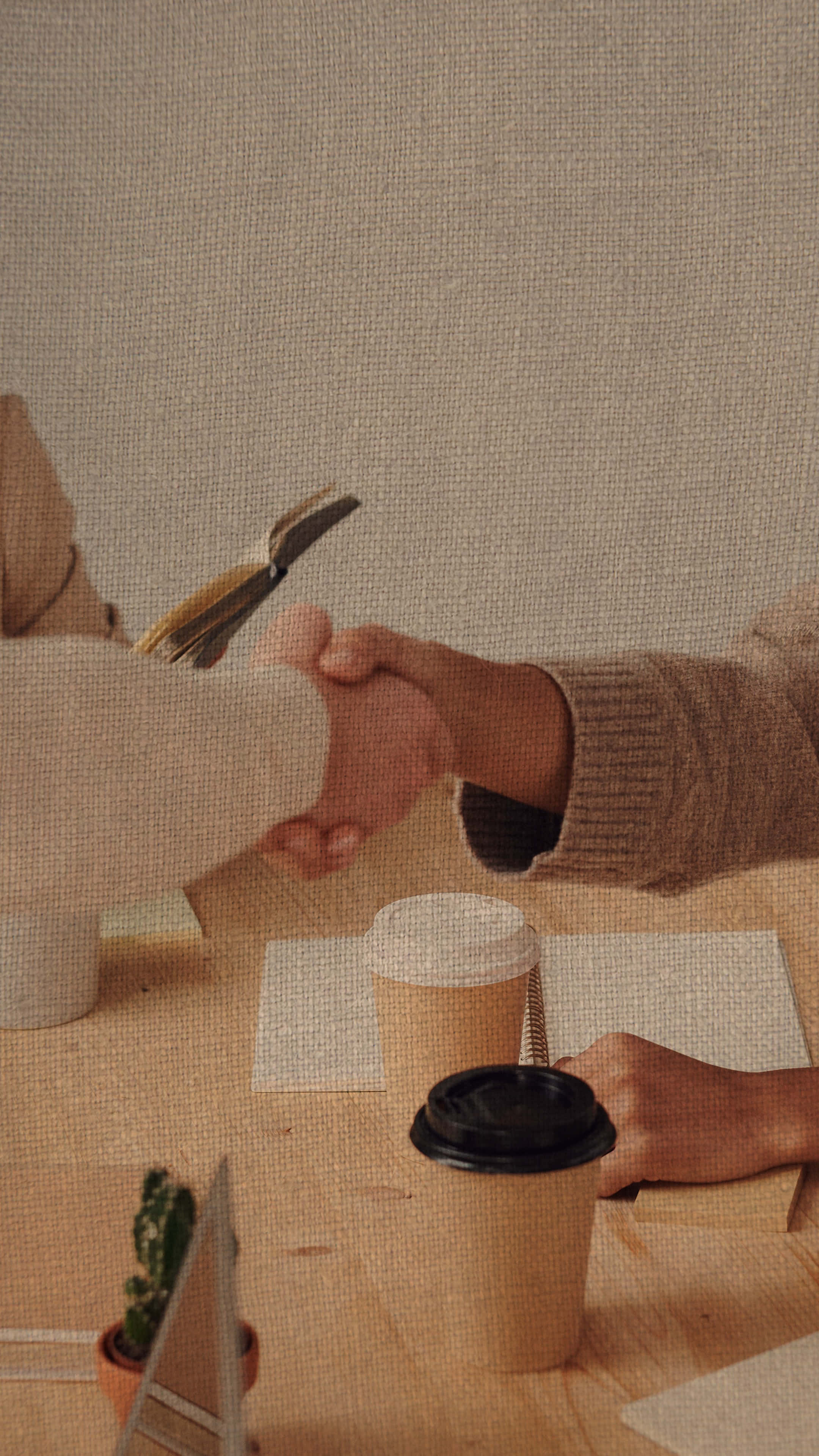 Handshake, coffee, wooden table, 4K Phone Wallpaper