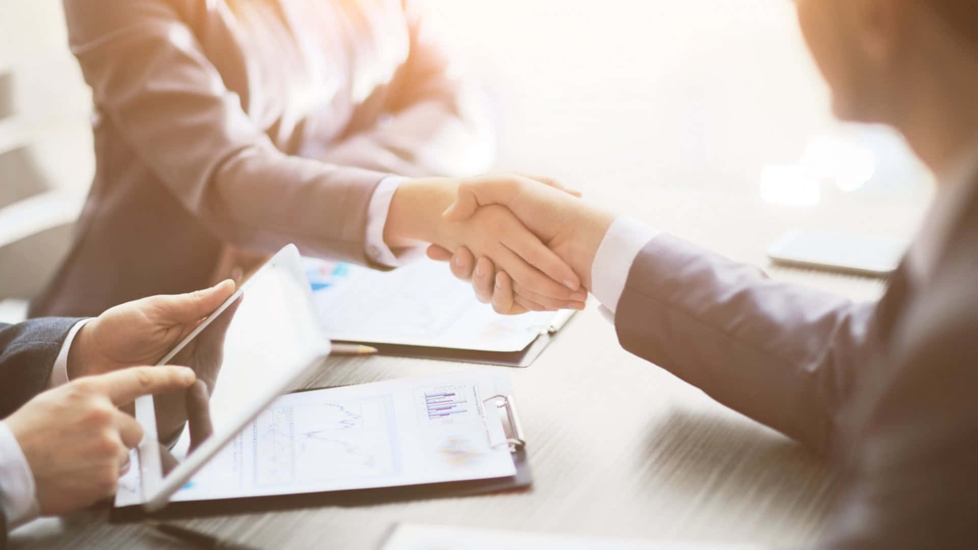 Handshake, desk, documents, Full HD Desktop Wallpaper