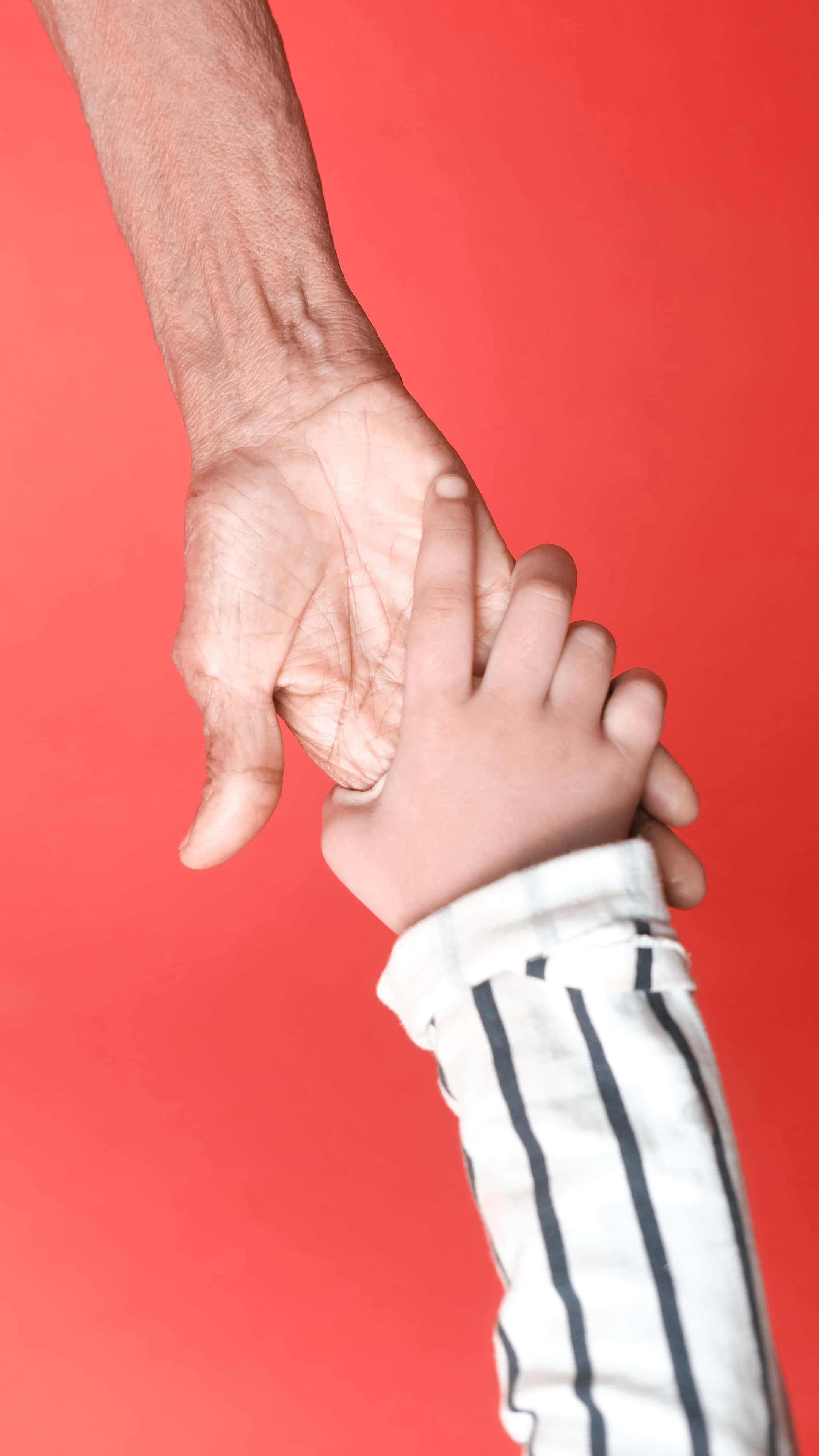 Red Handshake, adult hand, child's hand, 4K Phone Wallpaper