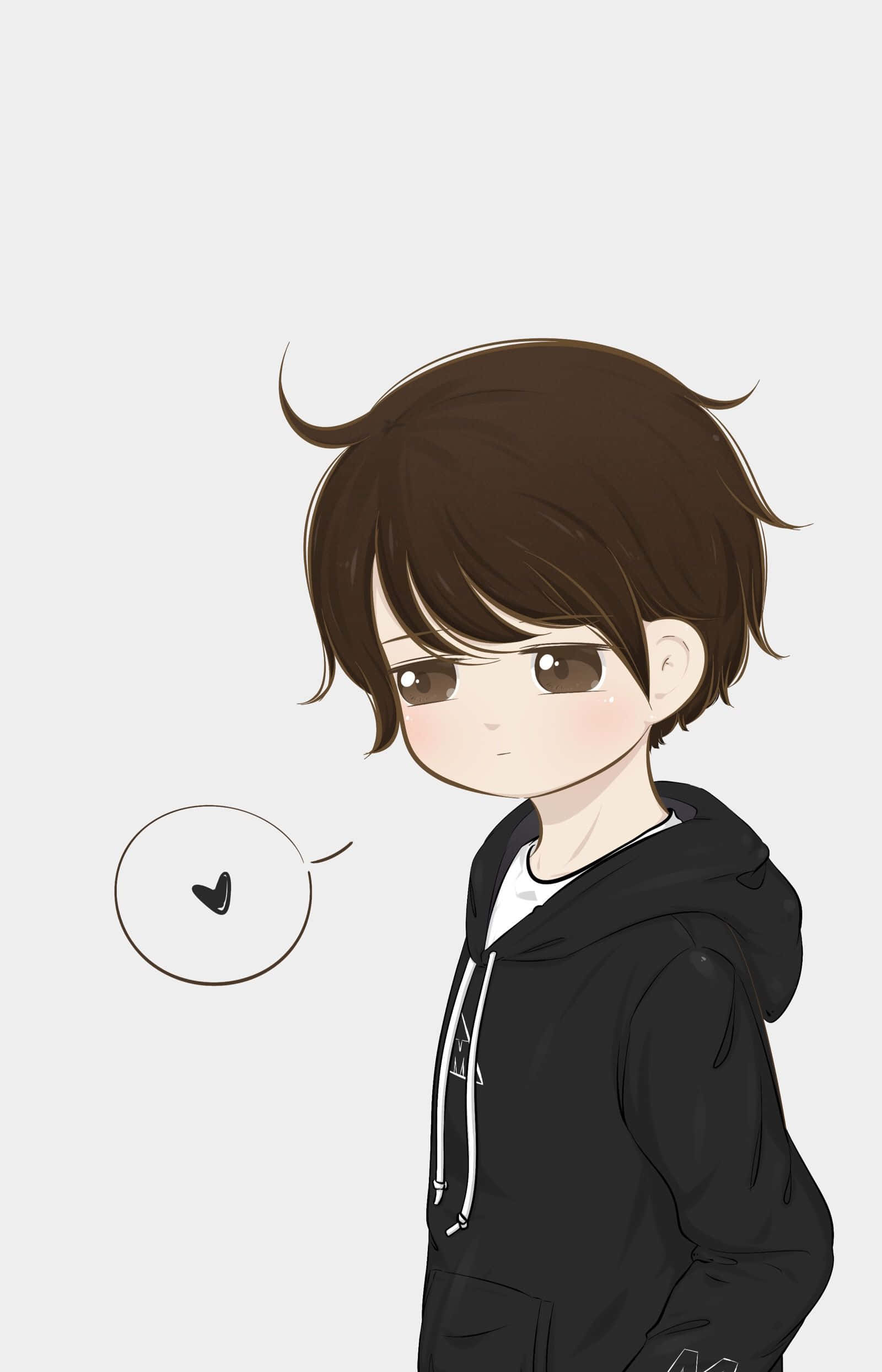 handsome boy cartoon, black hoodie, brown hair, Full HD Phone Wallpaper