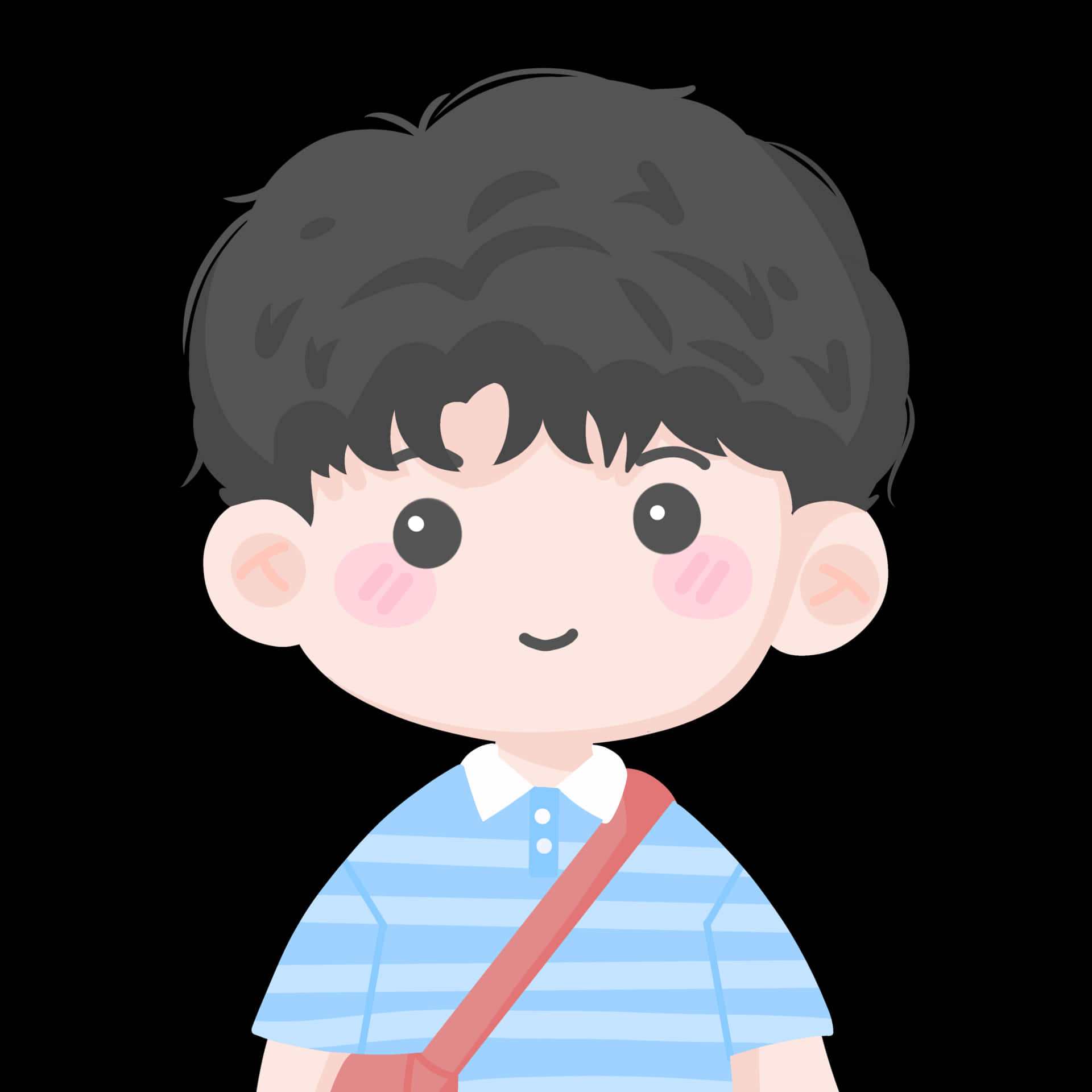 Handsome Boy Cartoon, blue striped shirt, red strap bag, Full HD Desktop Wallpaper