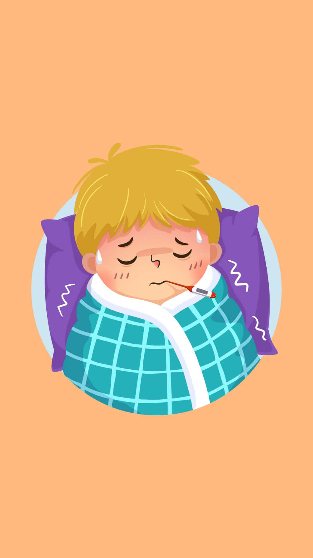 Sick Handsome Boy Cartoon, thermometer, blonde hair, Full HD Phone Wallpaper