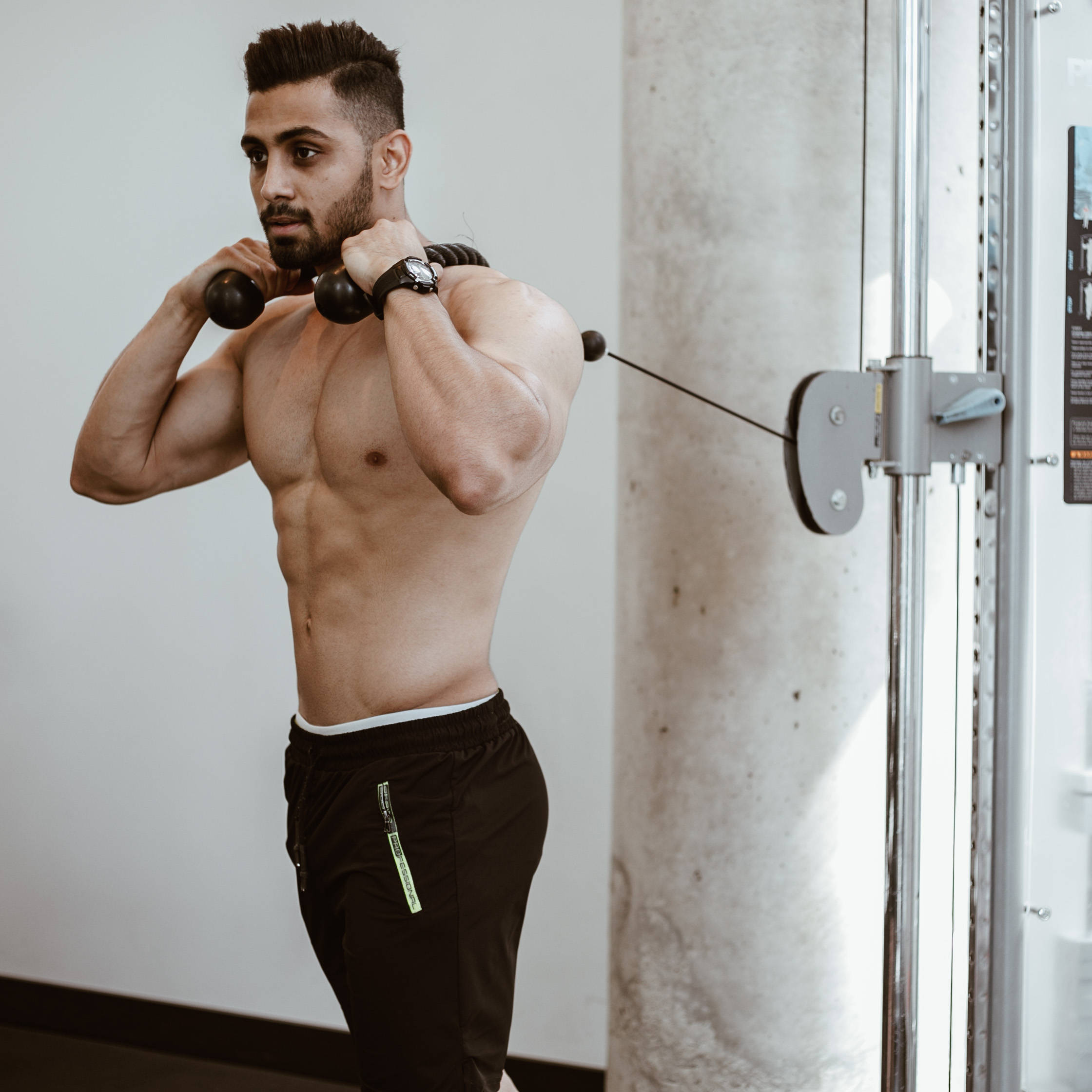 Handsome Boy, cable exercise, modern gym, Full HD Desktop Wallpaper