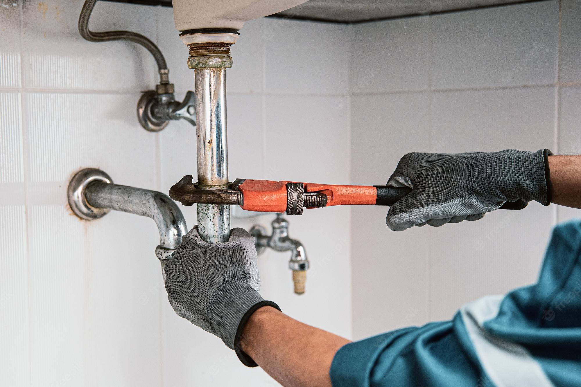Journeyman Plumber, orange wrench, rusty pipe, Full HD Desktop Wallpaper