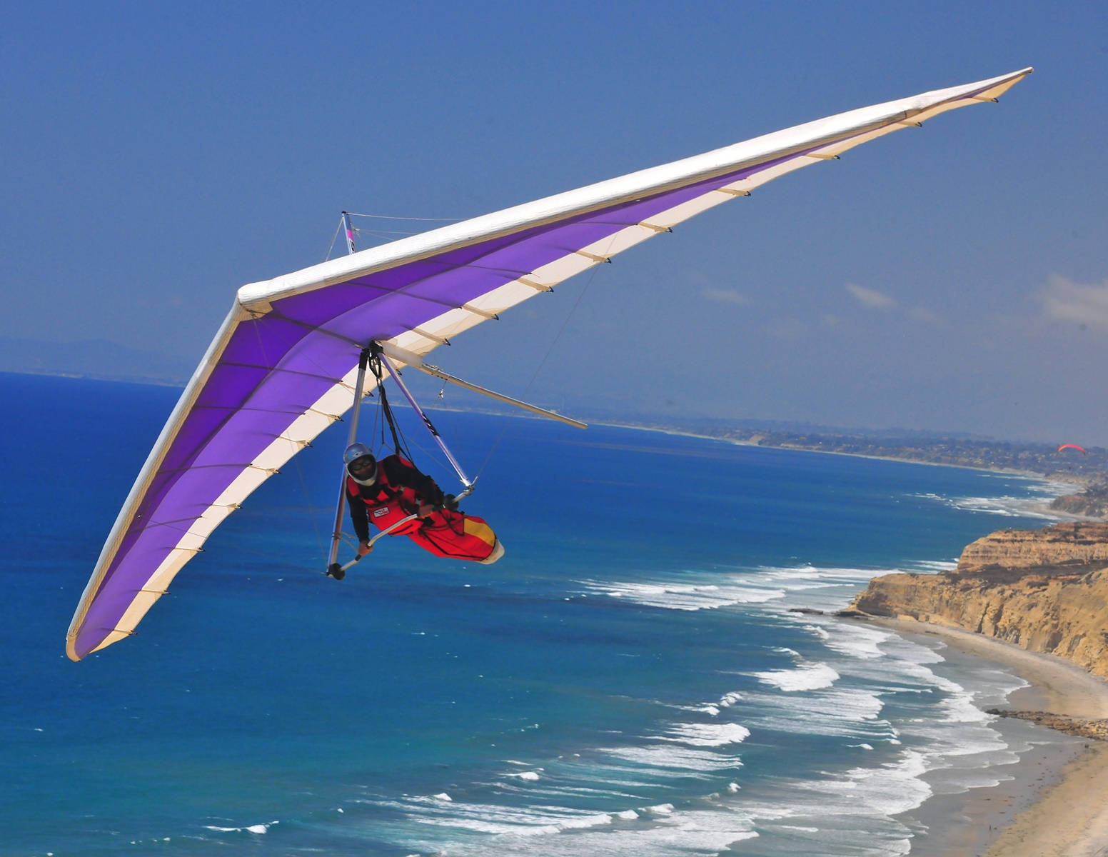 hang gliding, purple air glider, beach california, HD Desktop Wallpaper