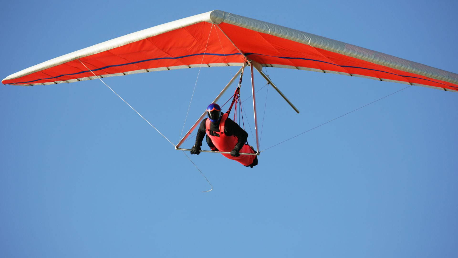 hang gliding, orange sailcloth, blue skies, Full HD Desktop Wallpaper