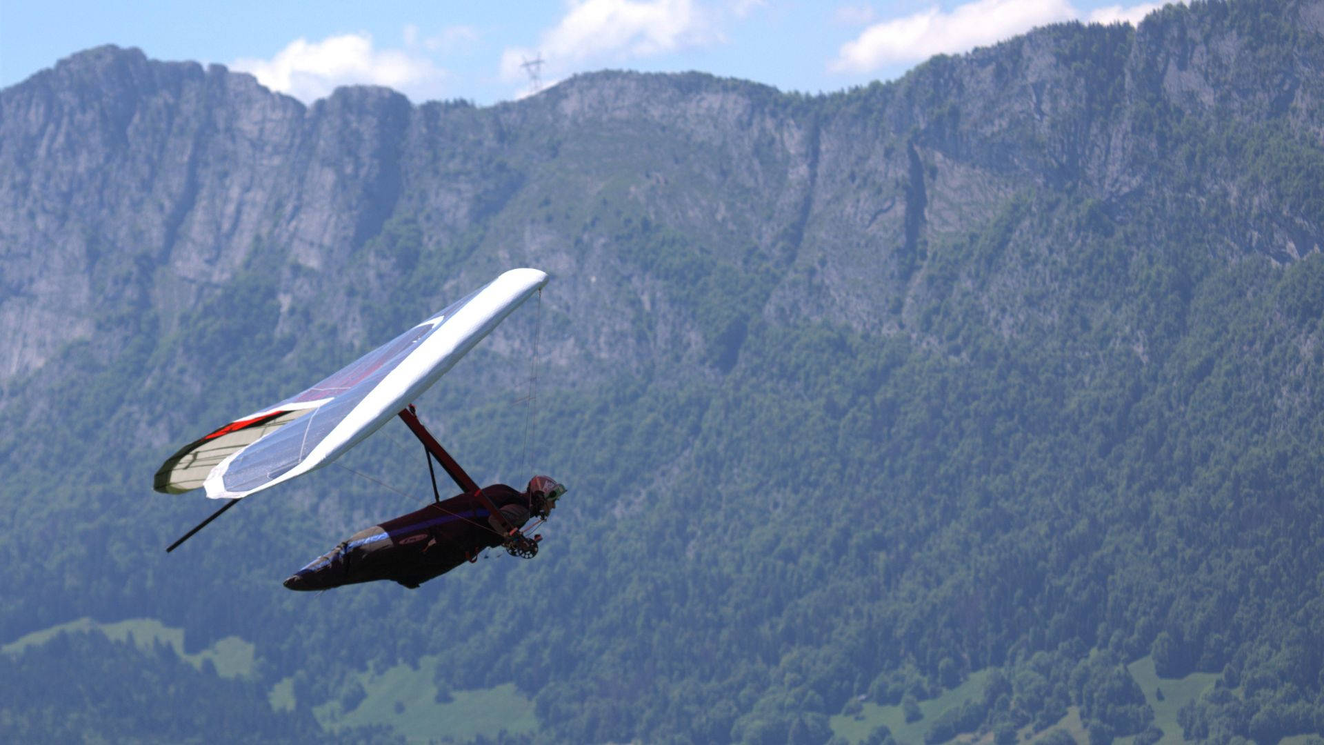 hang gliding, rugged green mountains, bright blue sky, Full HD Desktop Wallpaper