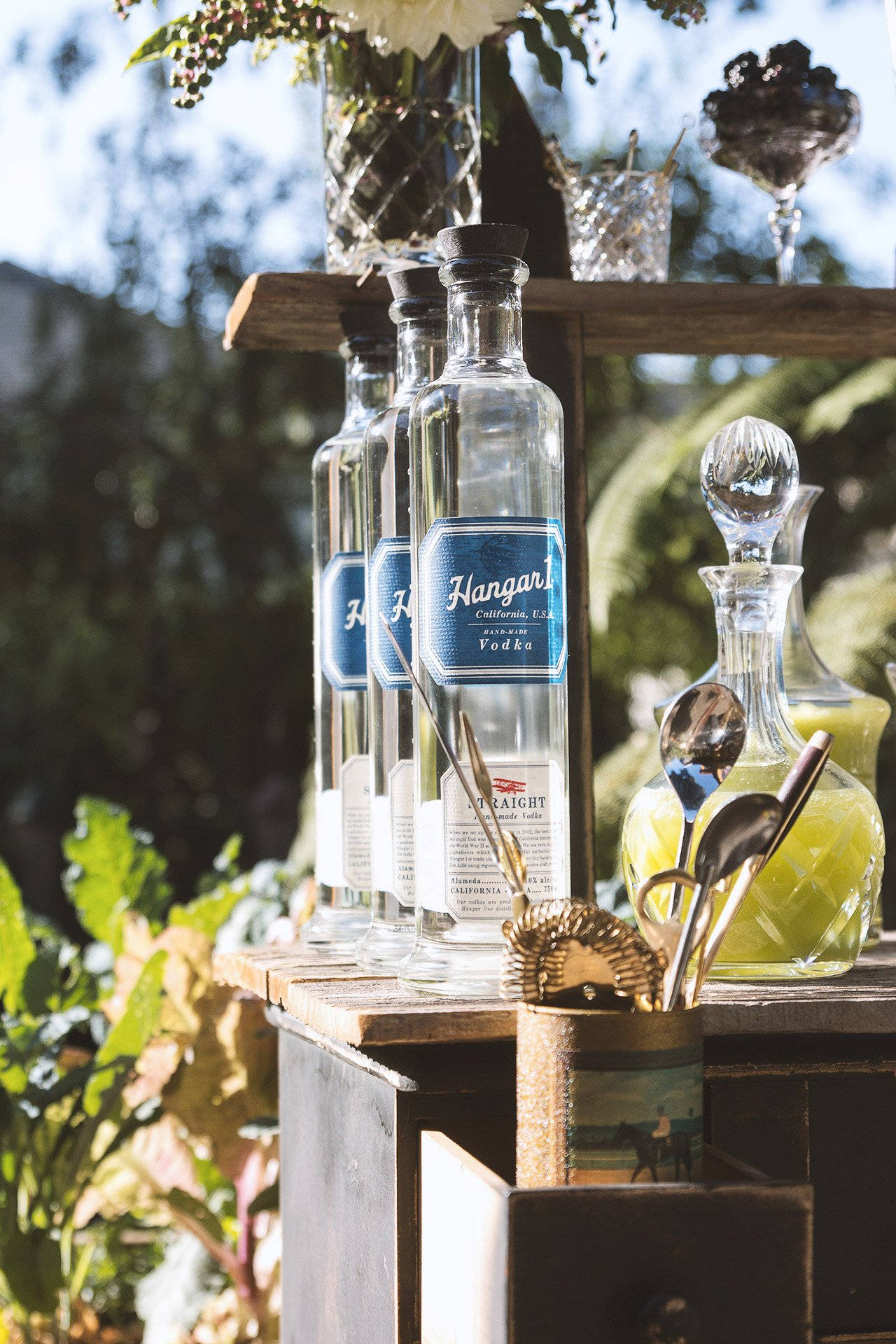 Hangar 1, vodka bottles, glassware, Full HD Phone Wallpaper