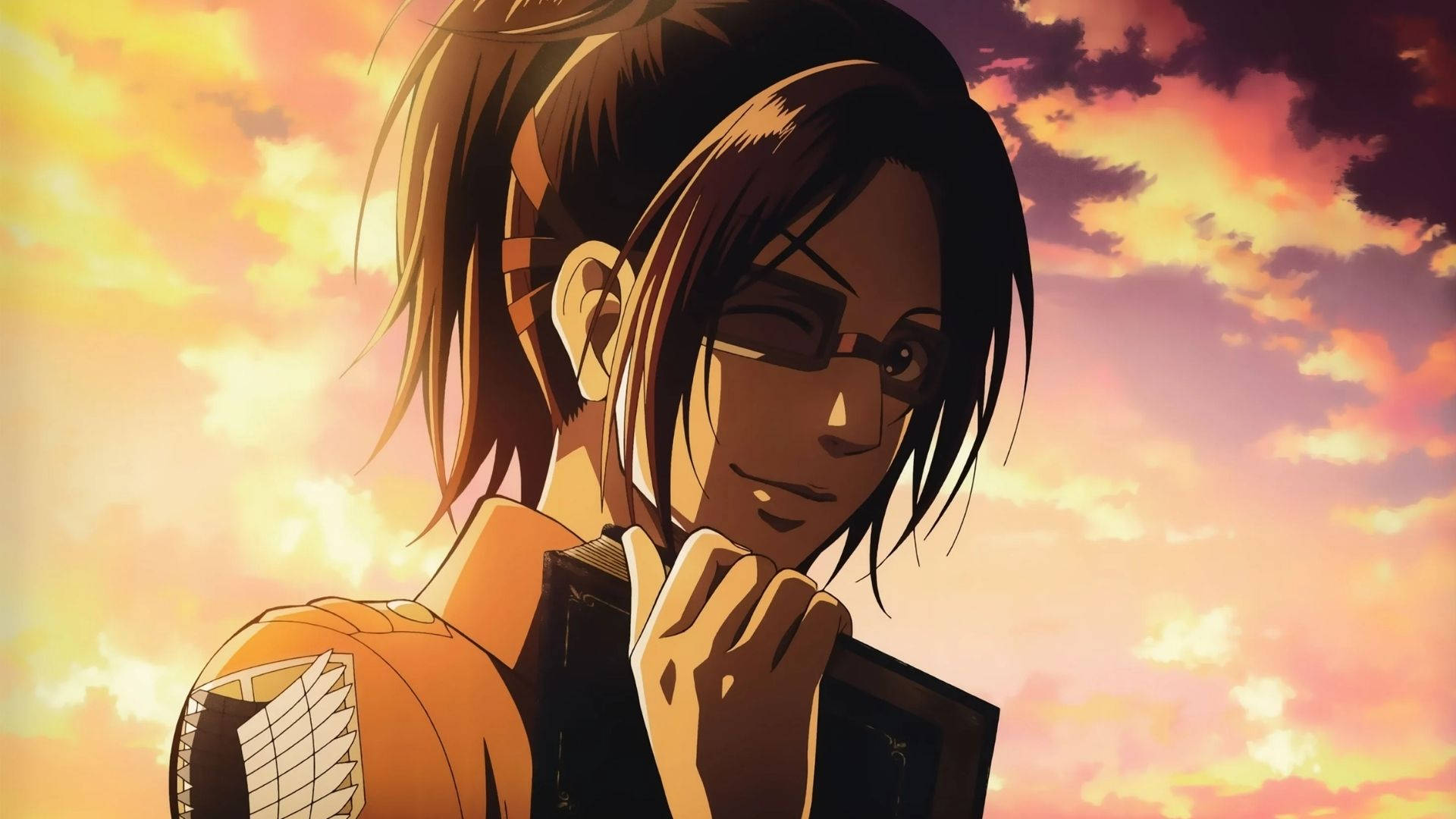 Hange Zoe, winking, vibrant sunset sky, Full HD Desktop Wallpaper
