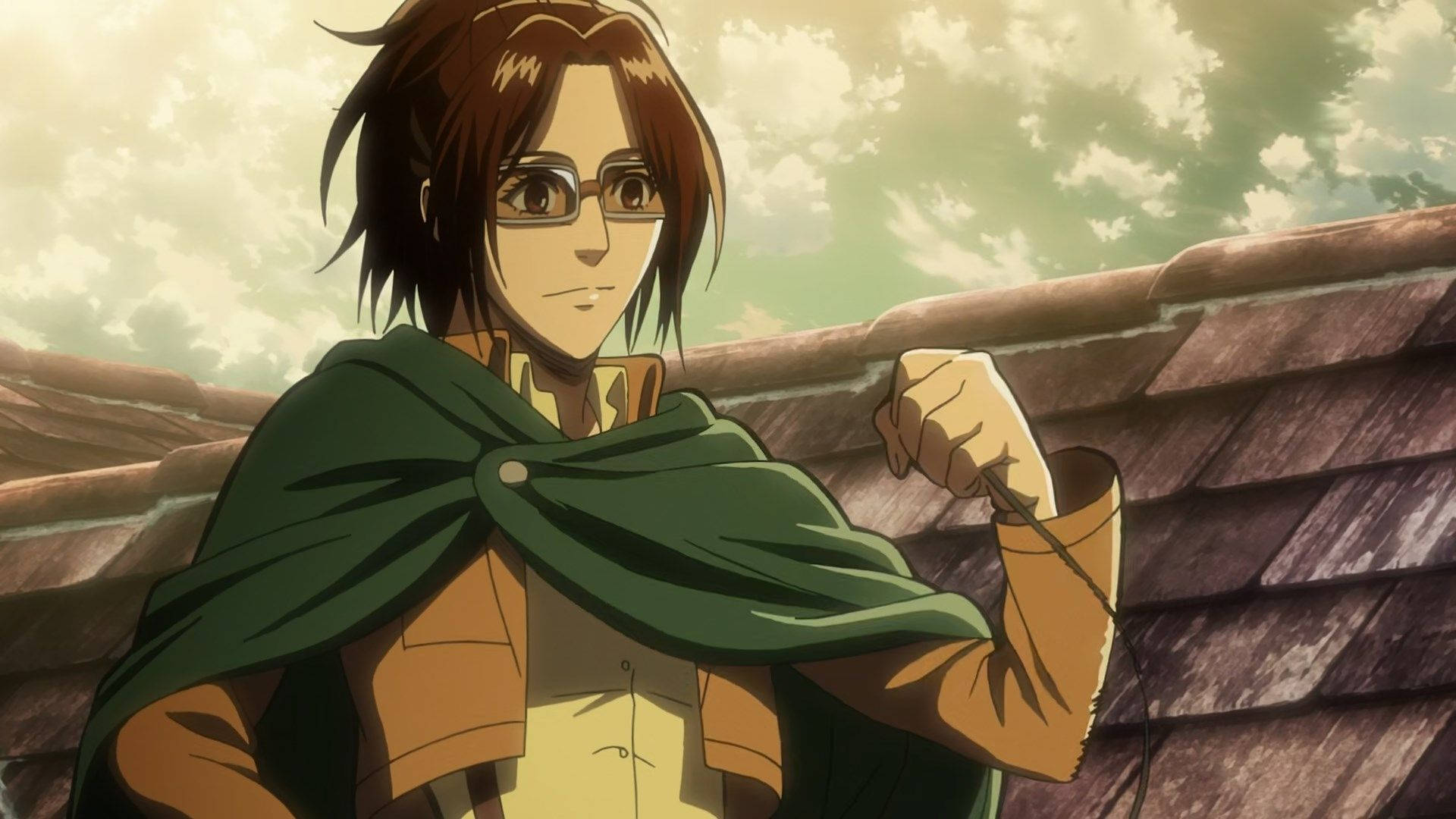 Hange Zoe, glasses, green cloak, Full HD Desktop Wallpaper