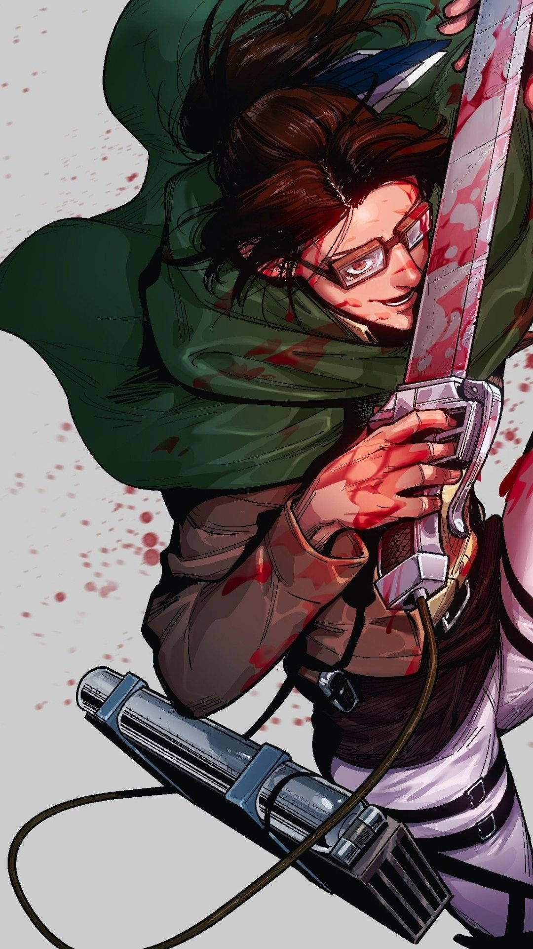Hange Zoe, green cloak, bloodied sword, Full HD Phone Wallpaper