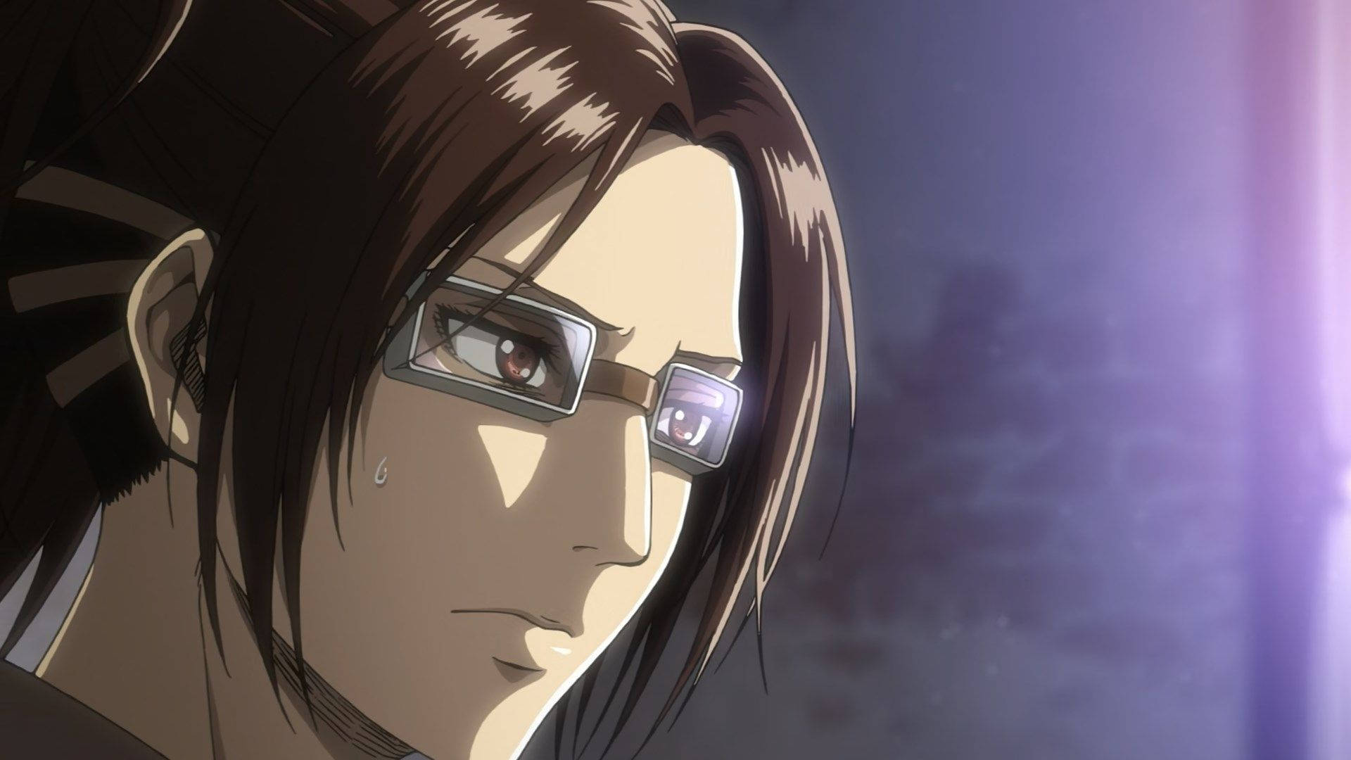 Hange Zoe, glasses, tear on cheek, Full HD Desktop Wallpaper