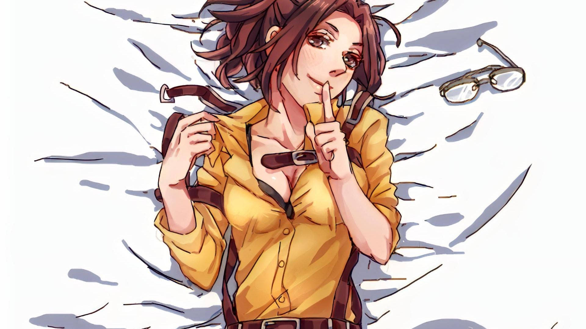 Hange Zoe, yellow shirt, suspenders, Full HD Desktop Wallpaper