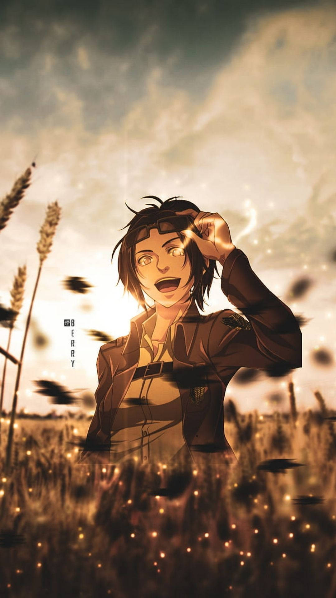 Hange Zoe, military uniform, golden wheat field, Full HD Phone Wallpaper