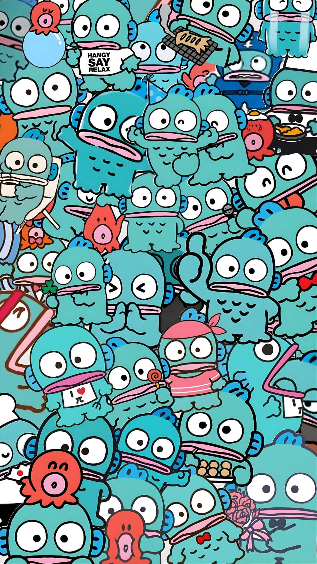 Hangyodon, teal cartoon creatures, big eyes, Full HD Phone Wallpaper