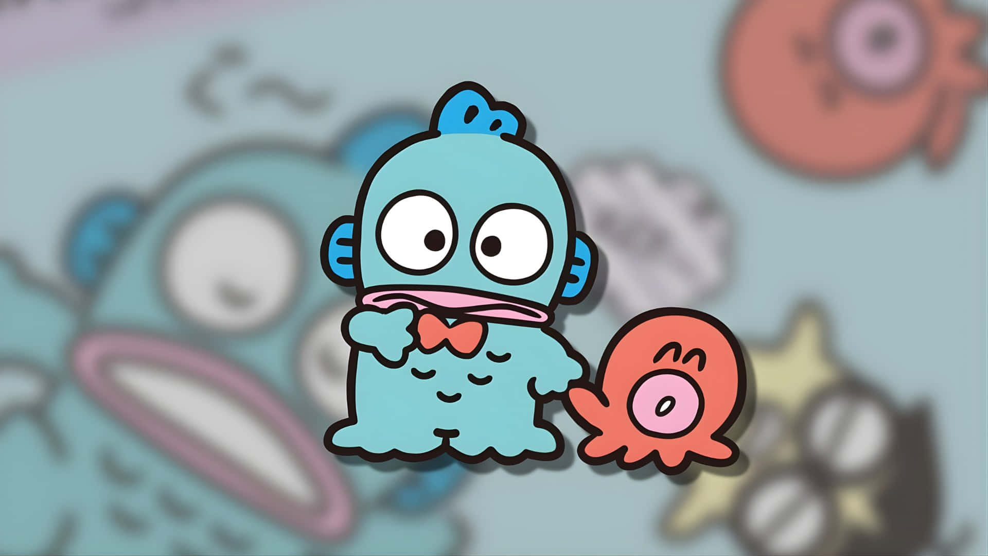 Hangyodon, blue cartoon character, bowtie, Full HD Desktop Wallpaper