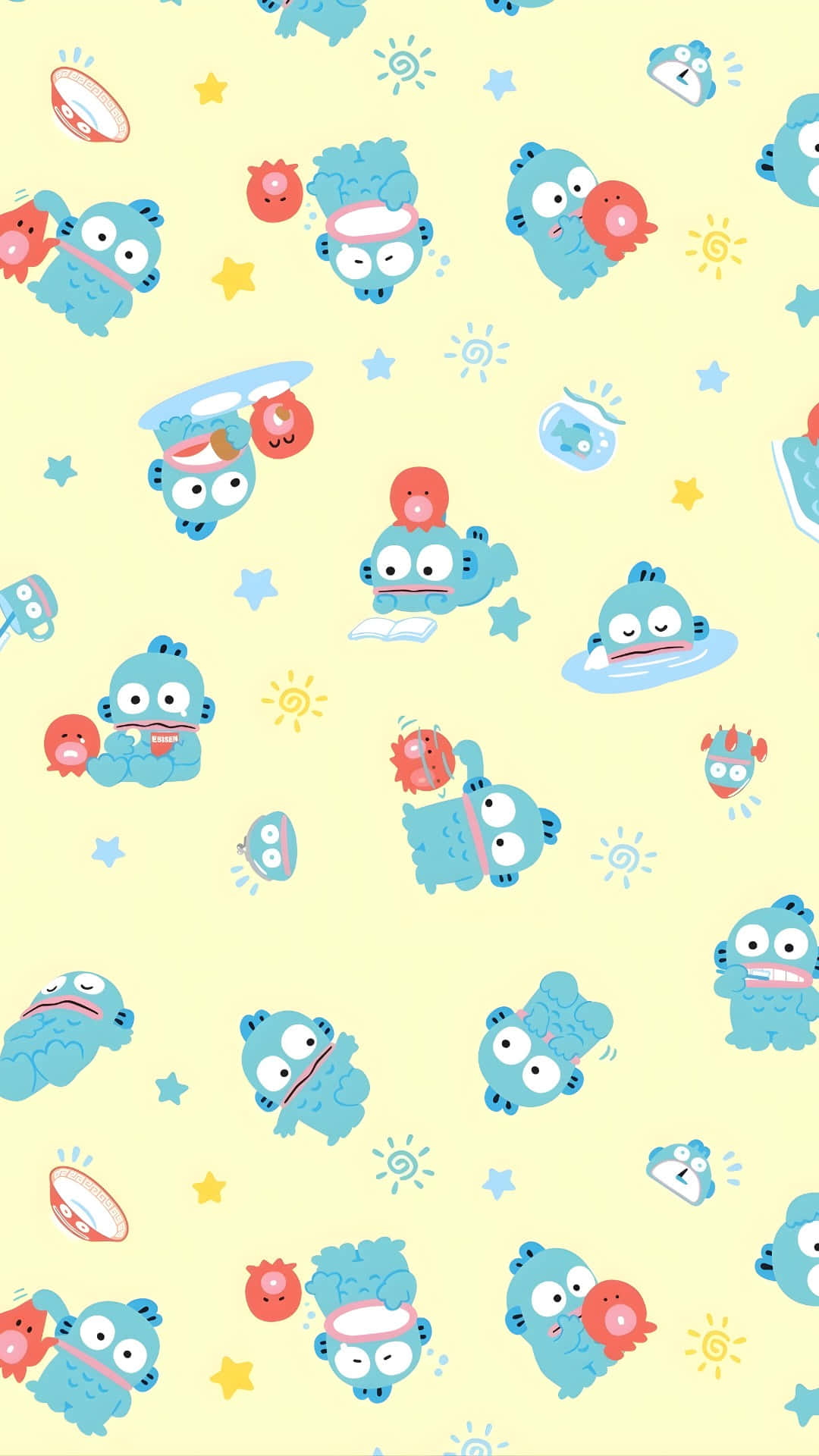Hangyodon, blue cartoon creatures, red cheeks, Full HD Phone Wallpaper