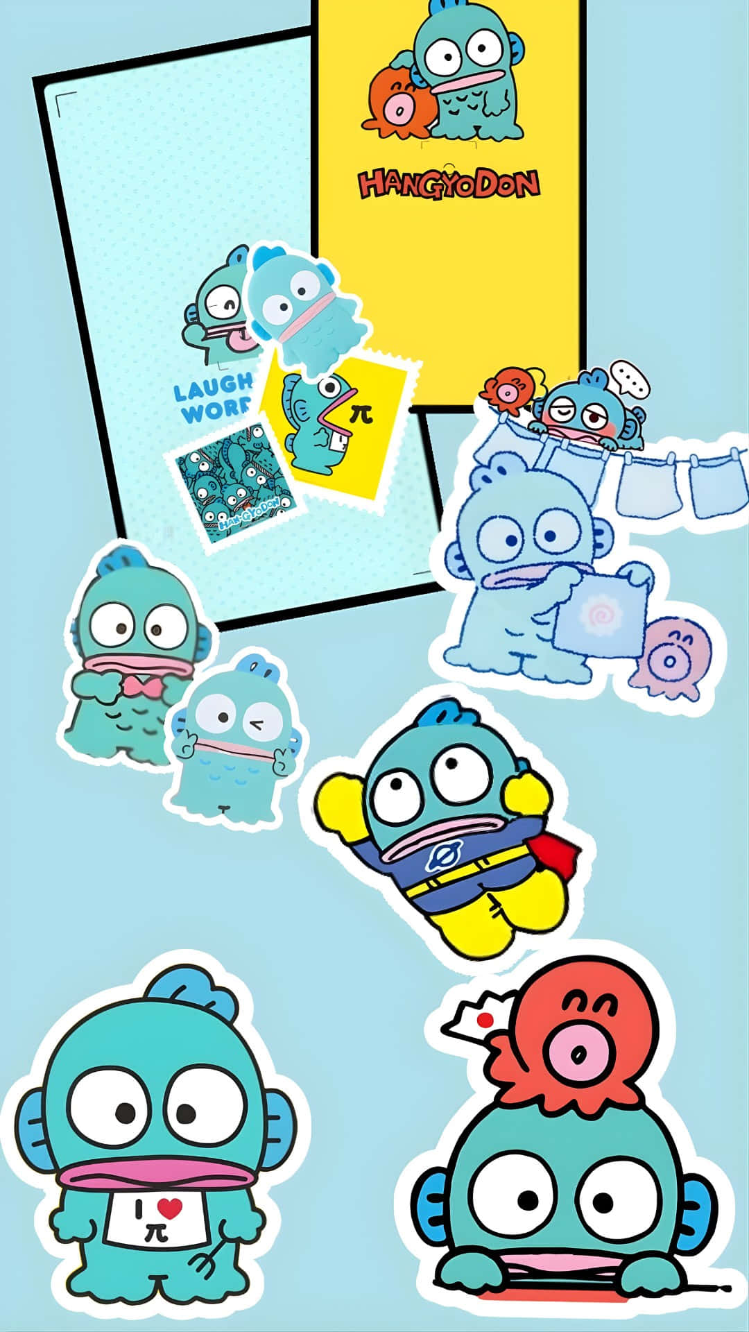 Hangyodon, cute blue cartoon monsters, big eyes, Full HD Phone Wallpaper