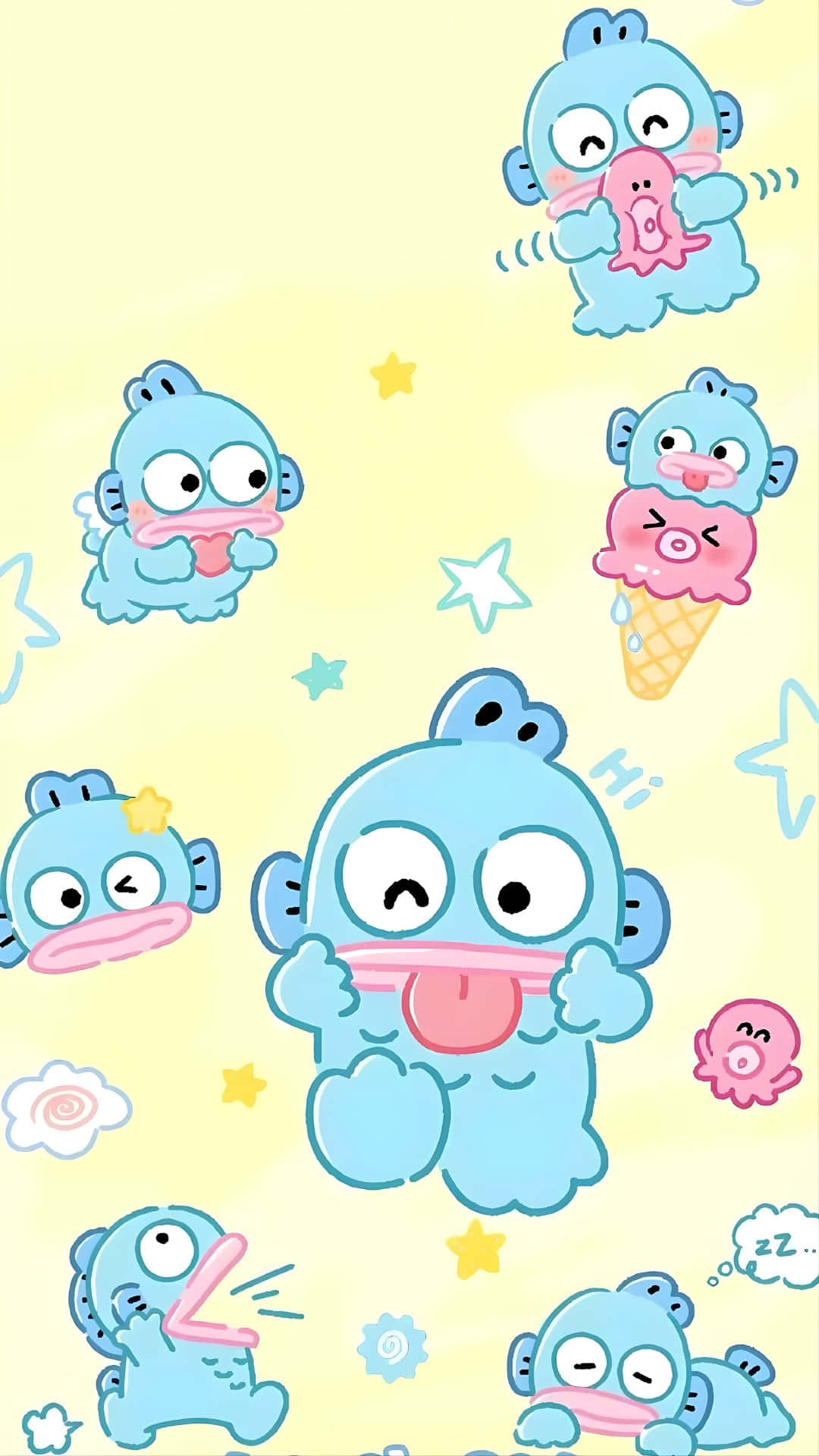 Hangyodon, cute character collection, blue cartoon creatures, Full HD Phone Wallpaper