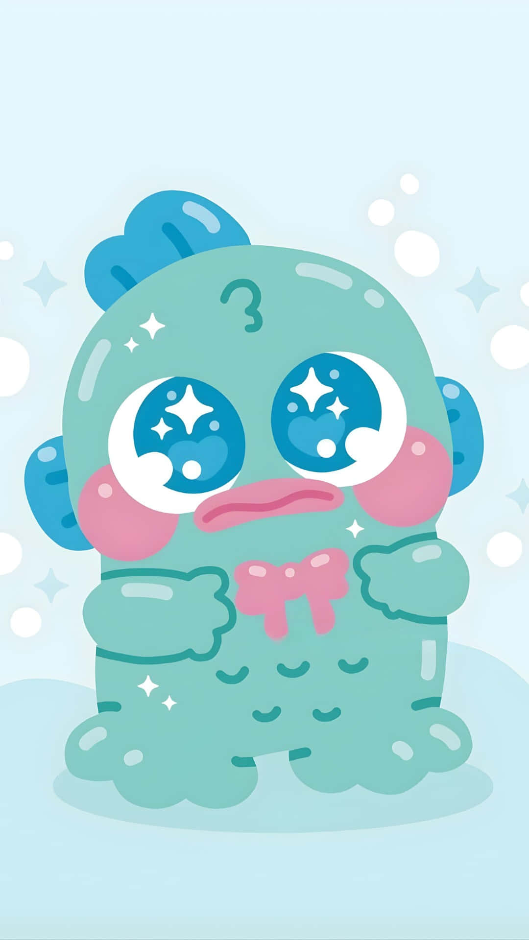 Hangyodon, teal cartoon creature, sparkly blue eyes, Full HD Phone Wallpaper