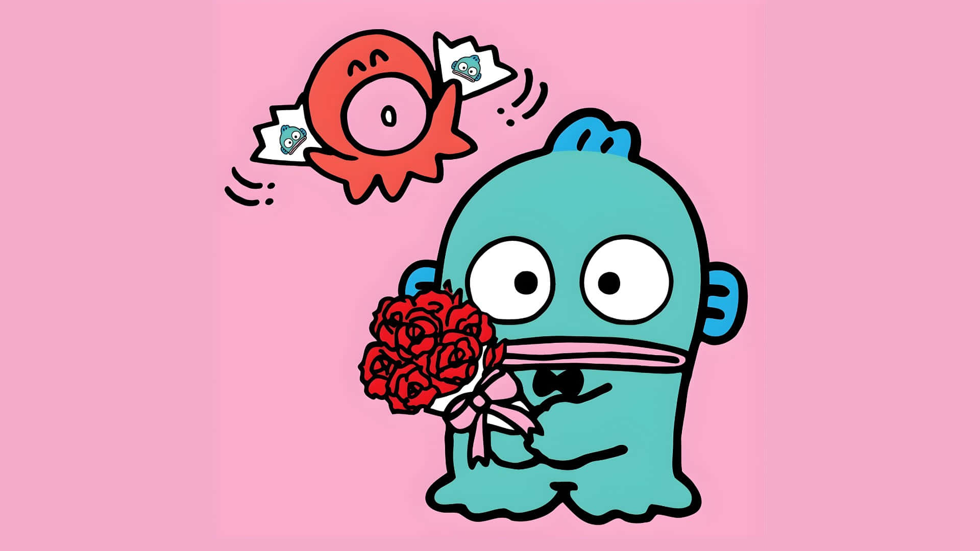 Hangyodon, teal cartoon monster, big eyes, Full HD Desktop Wallpaper