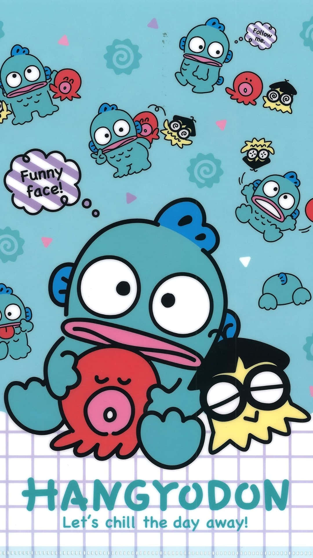 Hangyodon, blue cartoon creature, red octopus, Full HD Phone Wallpaper