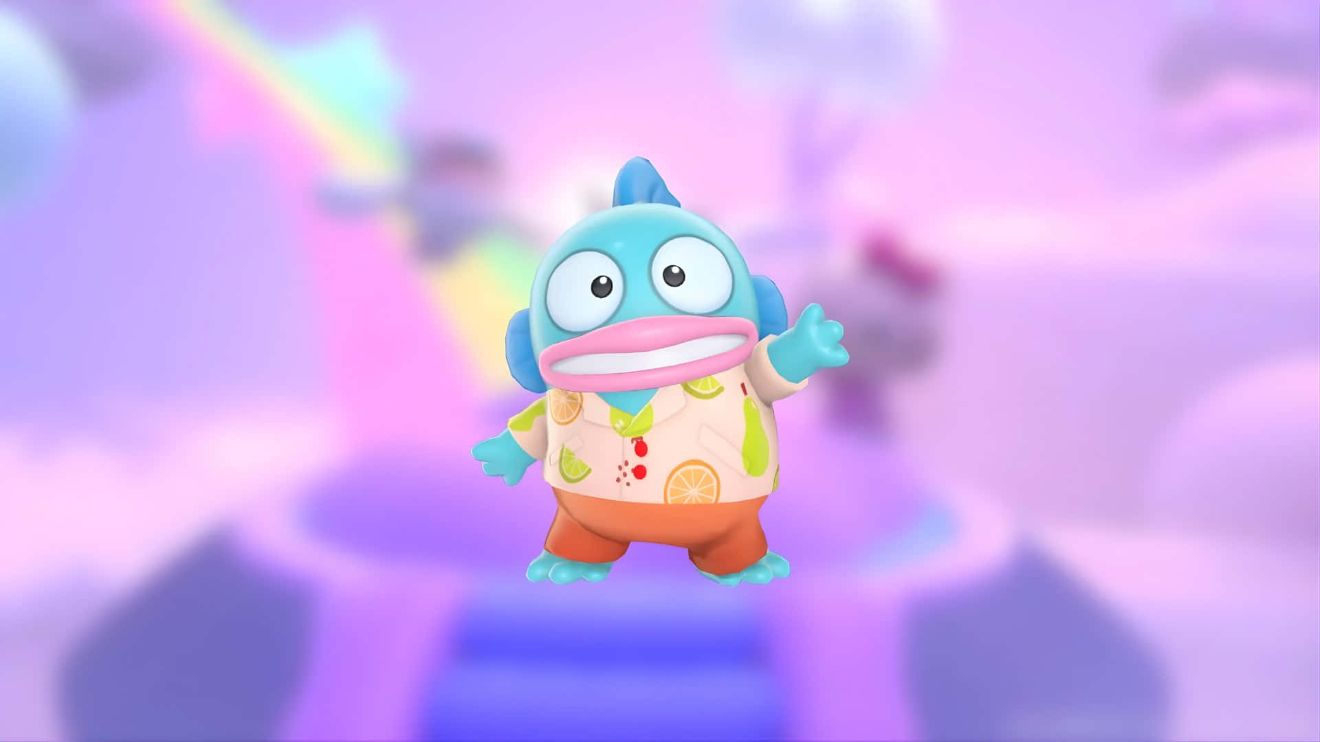 Hangyodon, blue cartoon fish, citrus patterned shirt, Full HD Desktop Wallpaper
