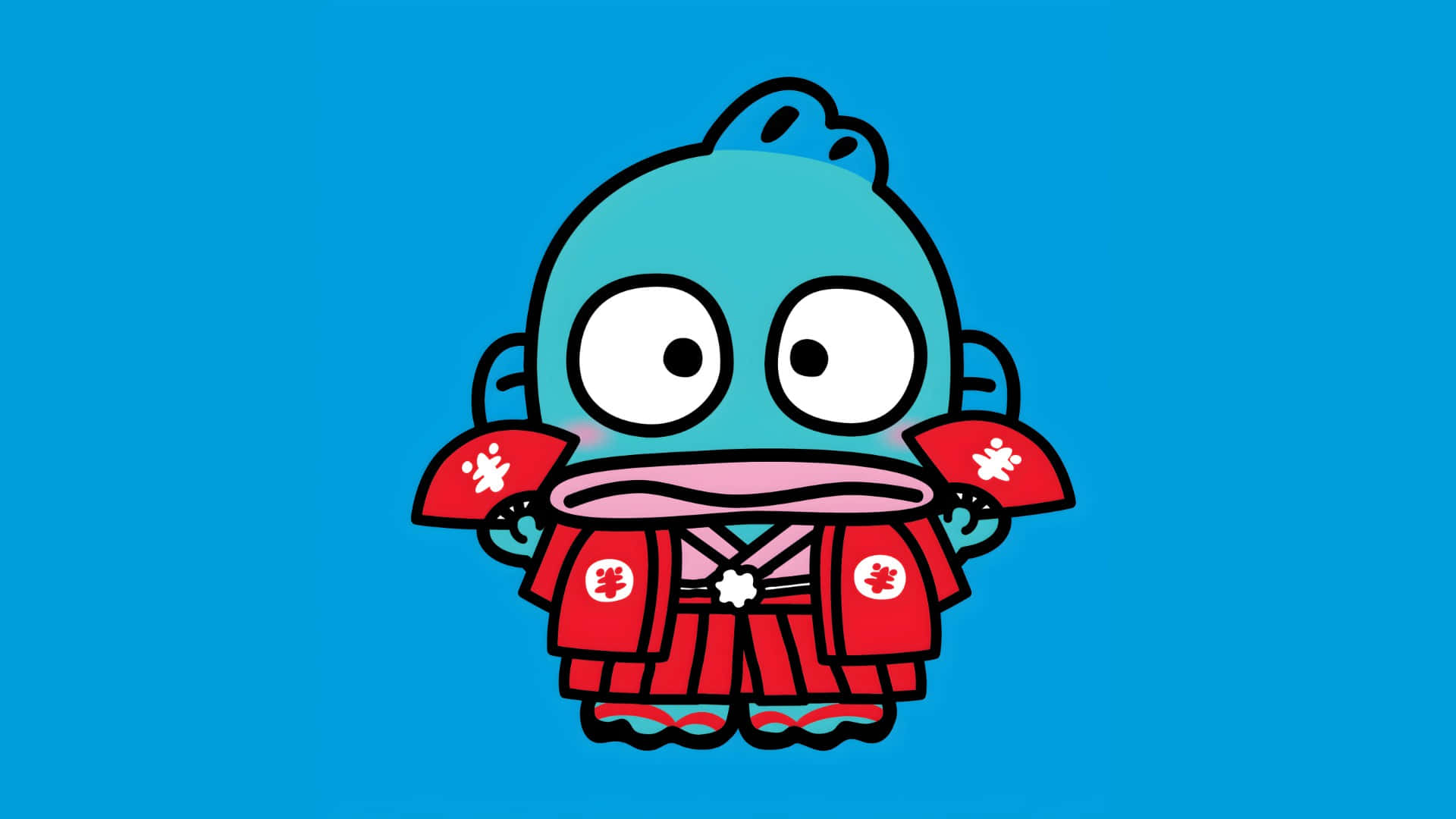 Hangyodon, blue frog, red kimono, Full HD Desktop Wallpaper