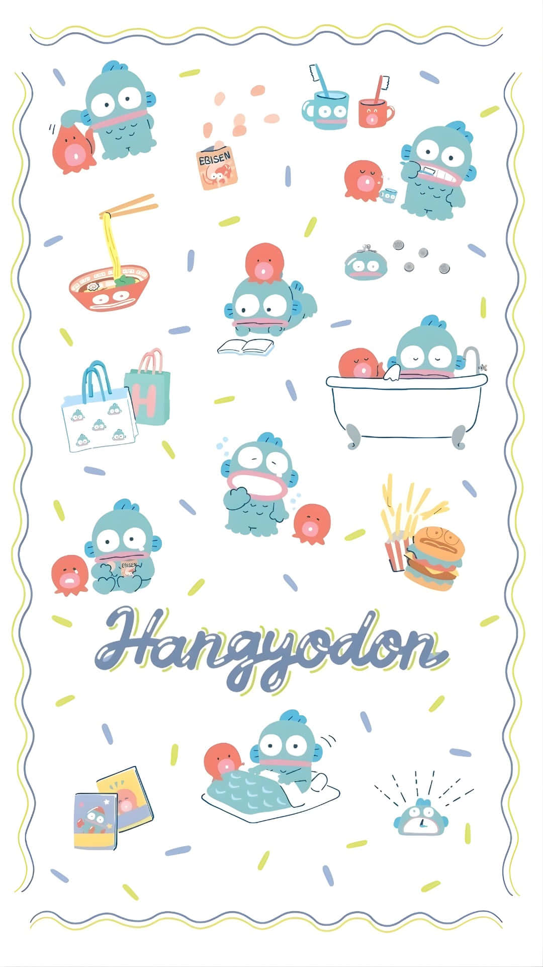 Hangyodon, blue cartoon character, bathing, Full HD Phone Wallpaper