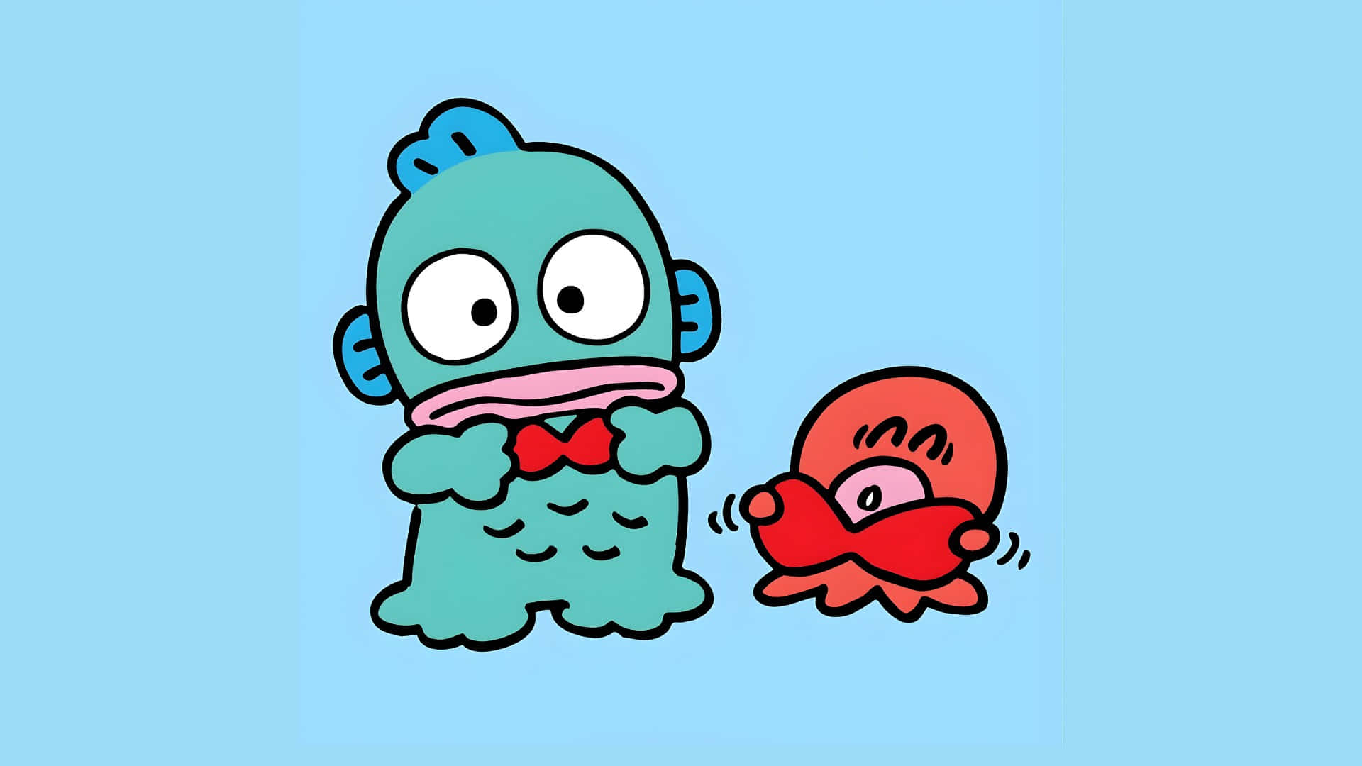 Hangyodon, red bowtie, small red octopus, Full HD Desktop Wallpaper