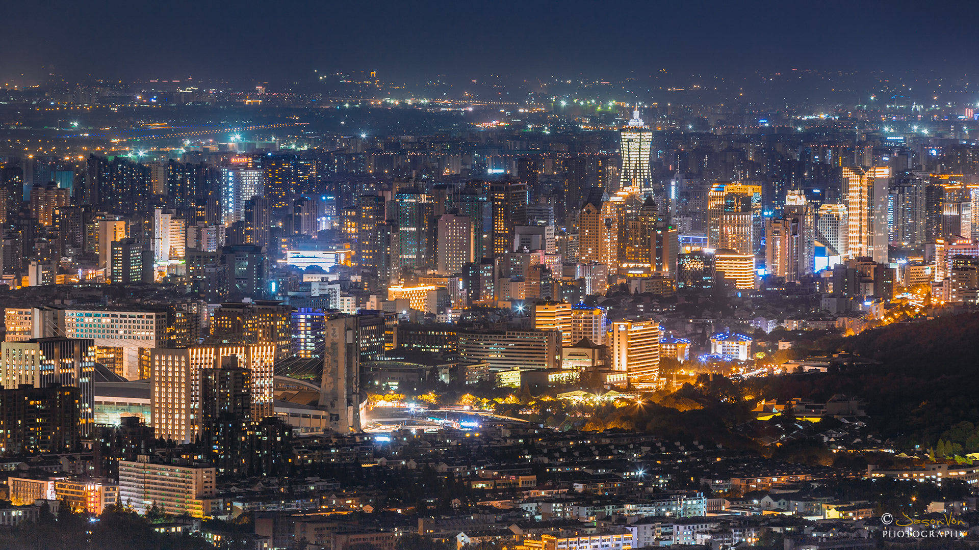 Hangzhou, cityscape, night, Full HD Desktop Wallpaper