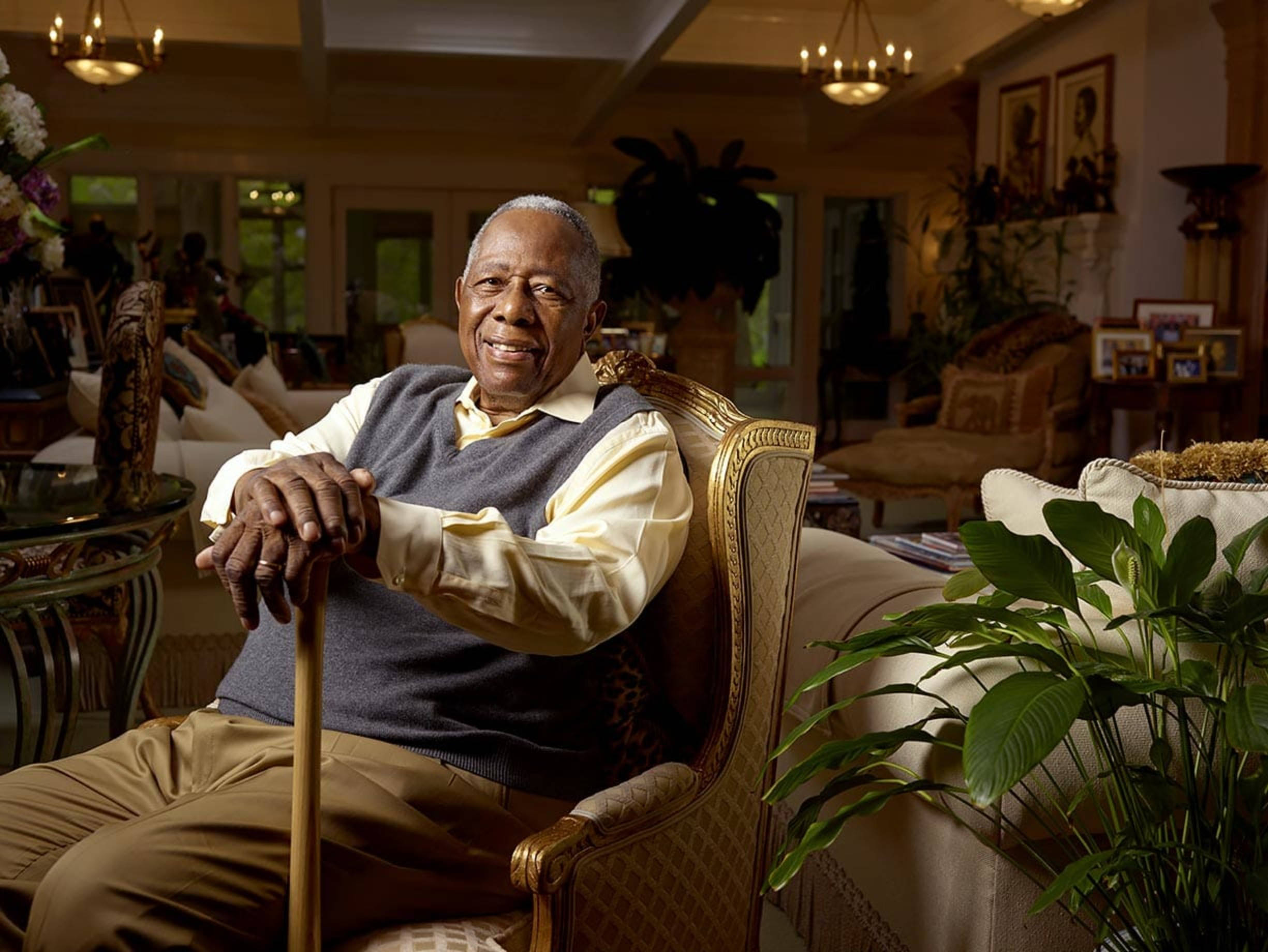 Hank Aaron, golden armchair, cane, Full HD Desktop Wallpaper