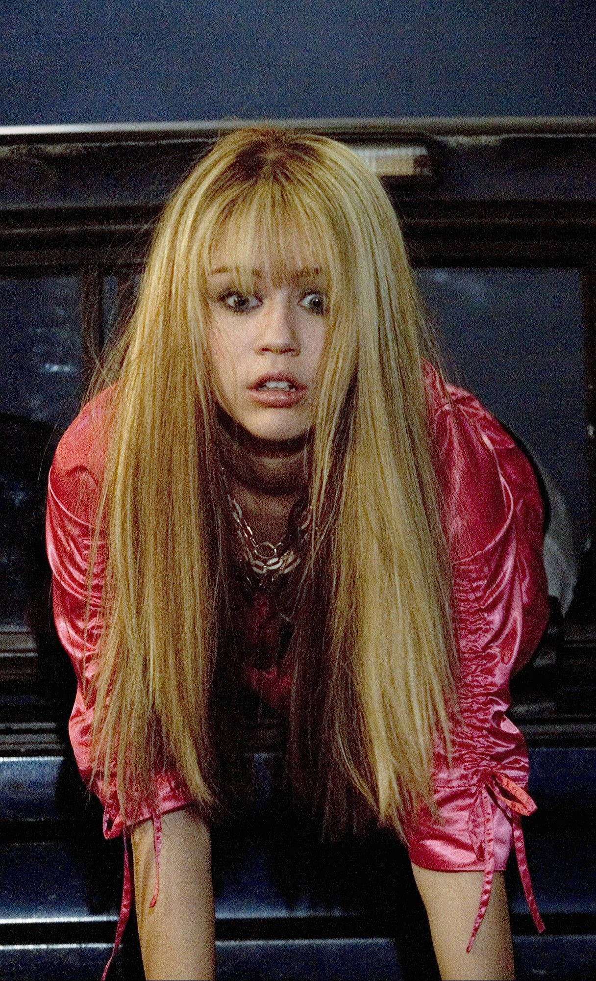 Hannah Montana, long blonde hair, red satin top, Full HD Phone Wallpaper