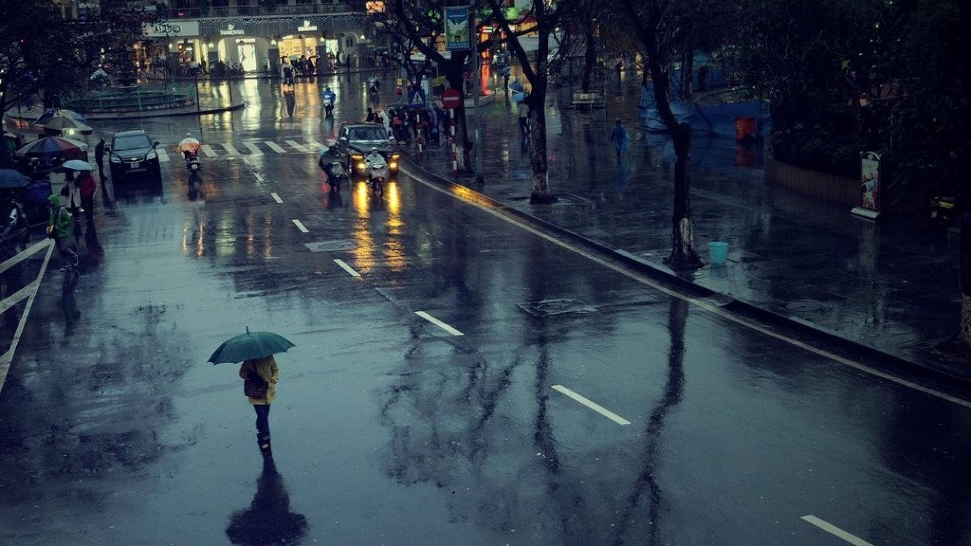 Hanoi, rain-slicked city street, night, Full HD Desktop Wallpaper