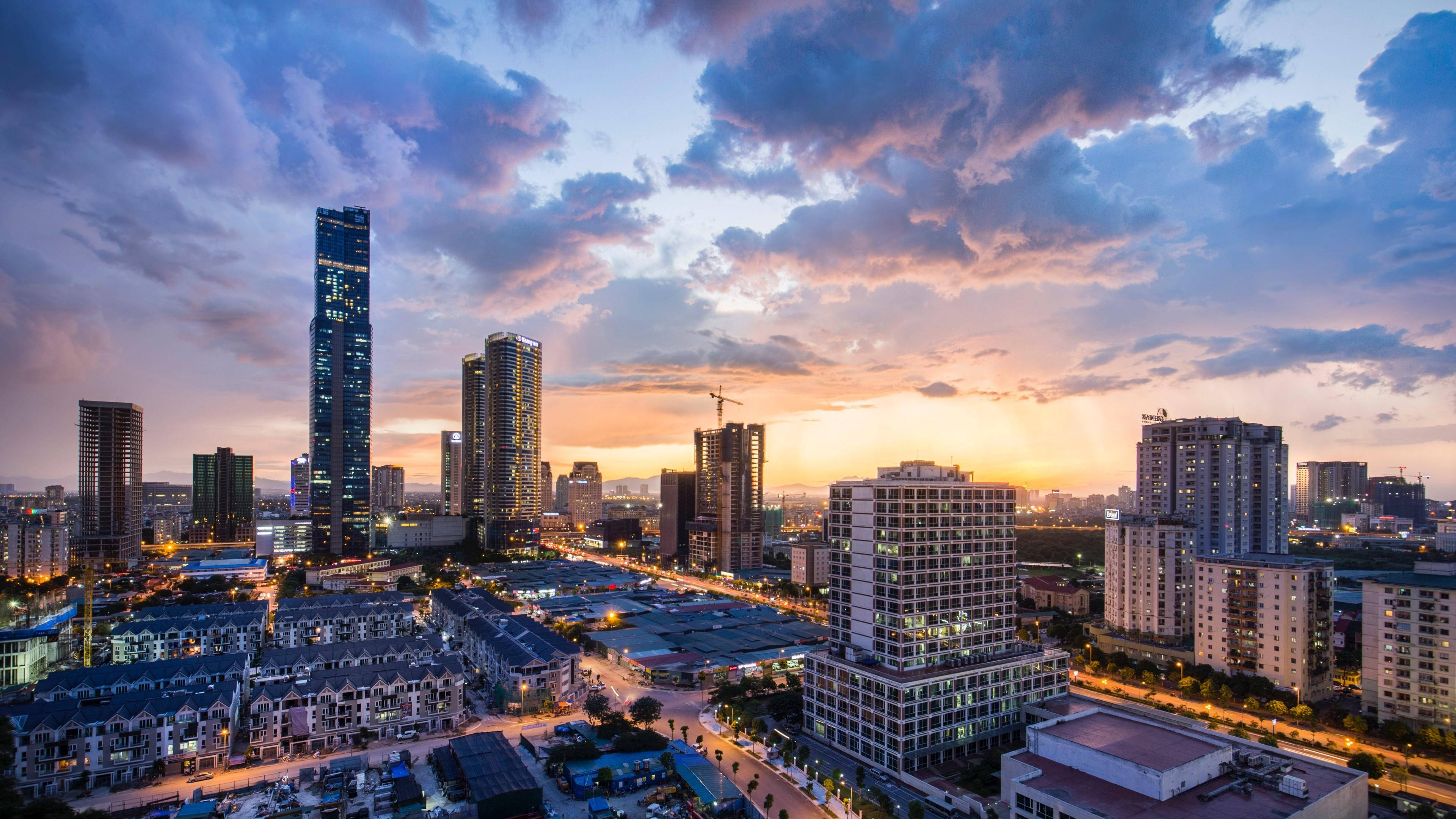 Hanoi, sunset, skyscrapers, 4K Desktop Wallpaper
