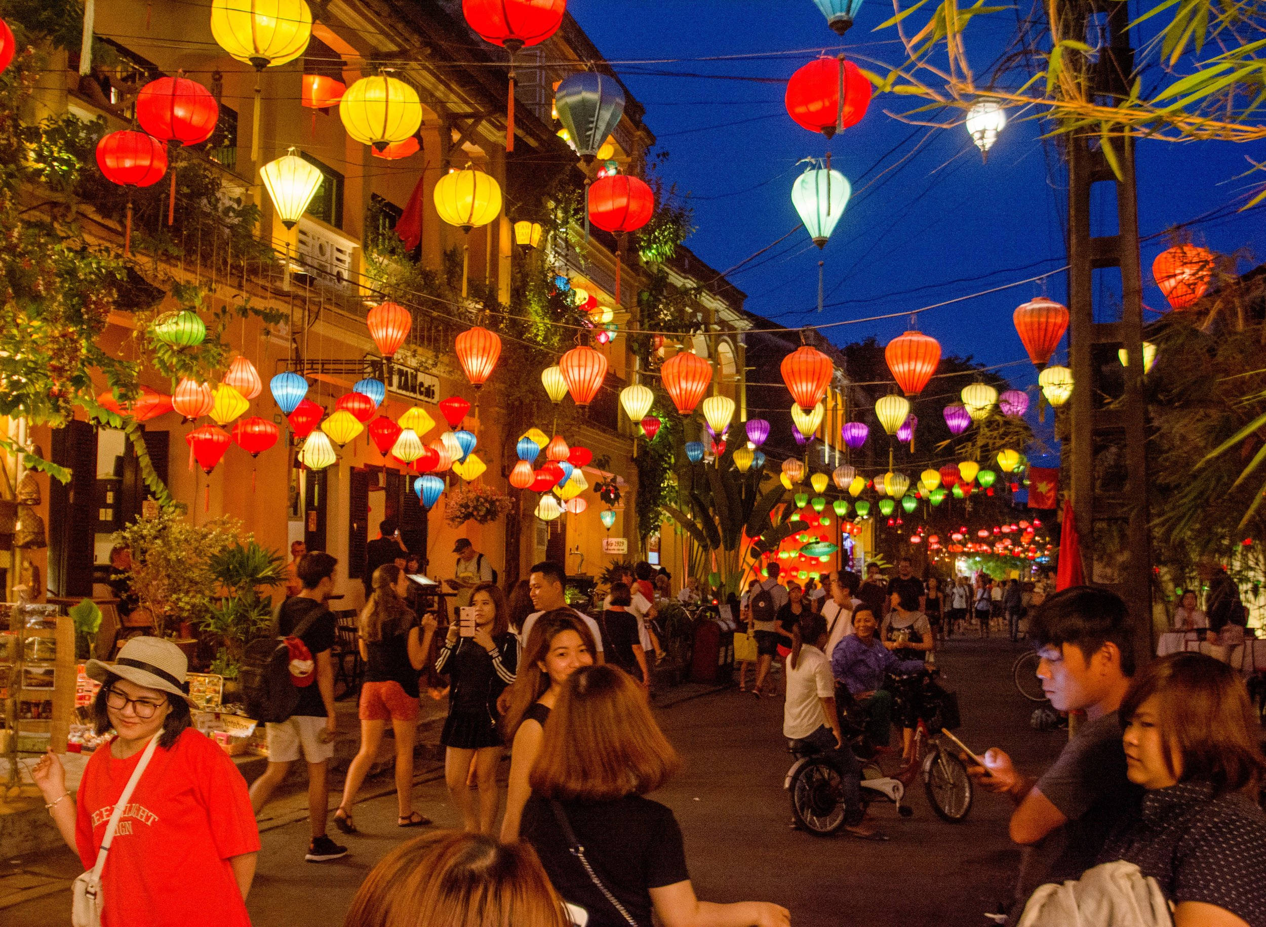 Hanoi, luminous multicolored, red yellow and blue, Full HD Desktop Wallpaper