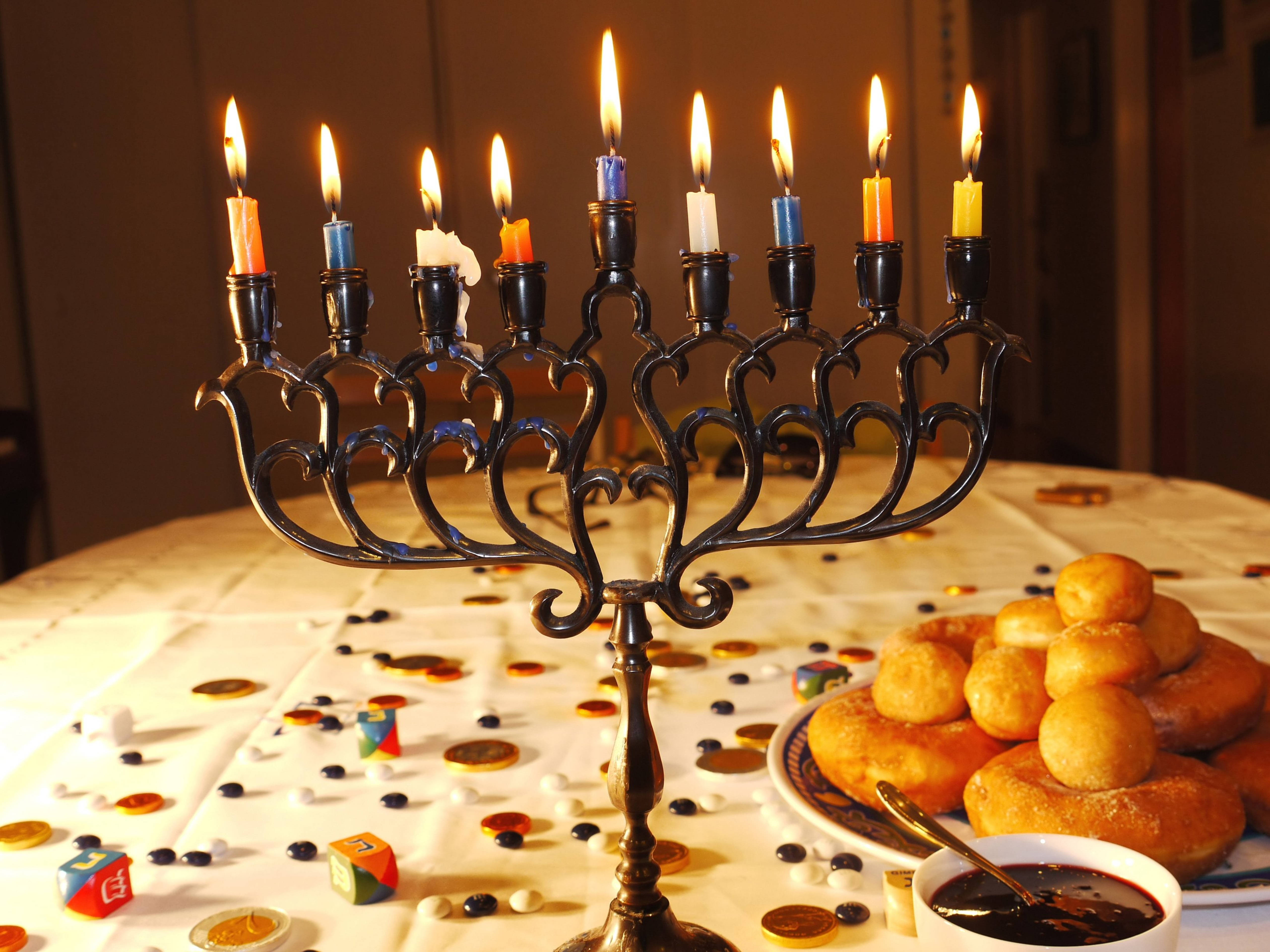 Hanukkah, menorah, donuts, 5K Desktop Wallpaper