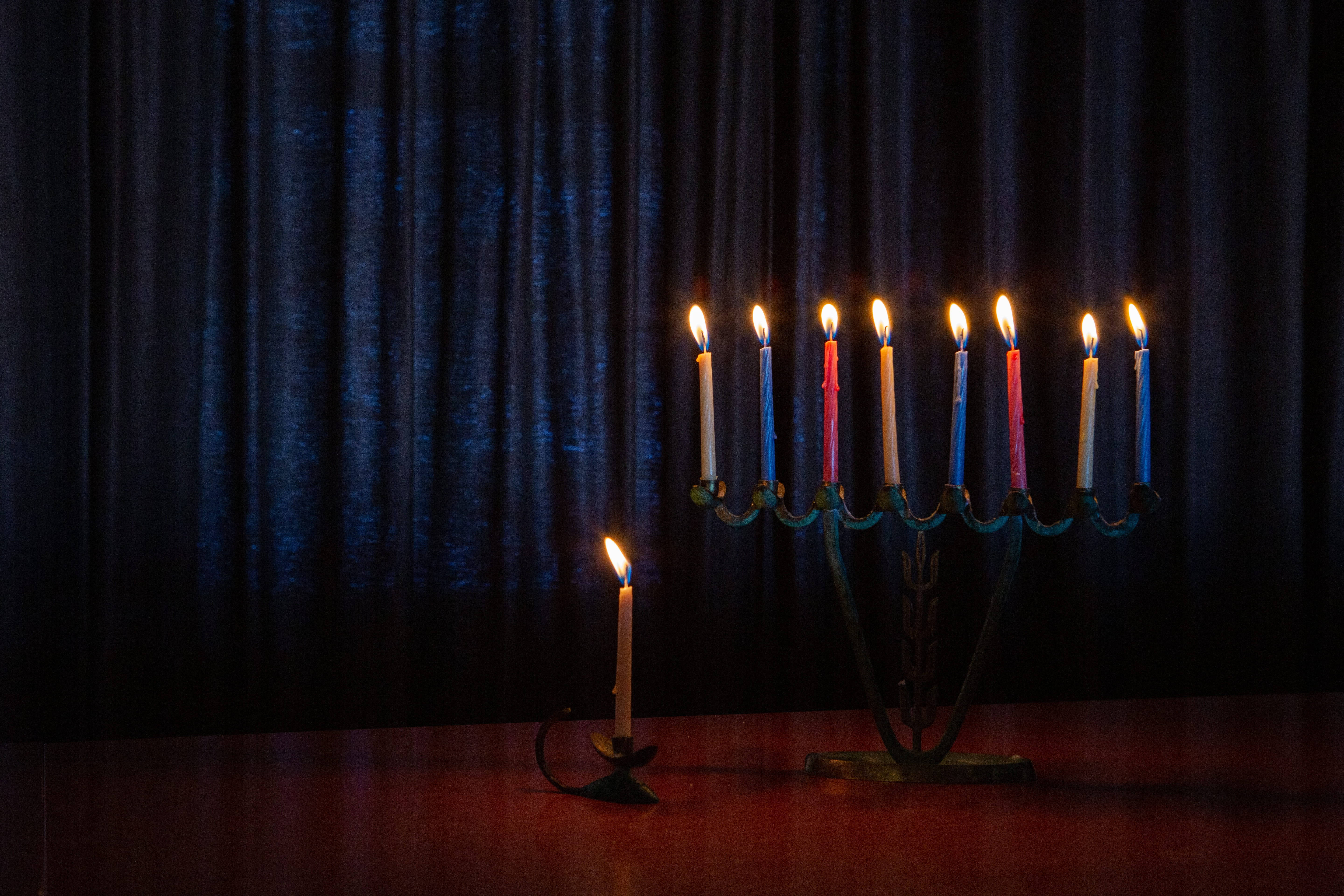 Hanukkah, menorah, lit candles, 5K Desktop Wallpaper