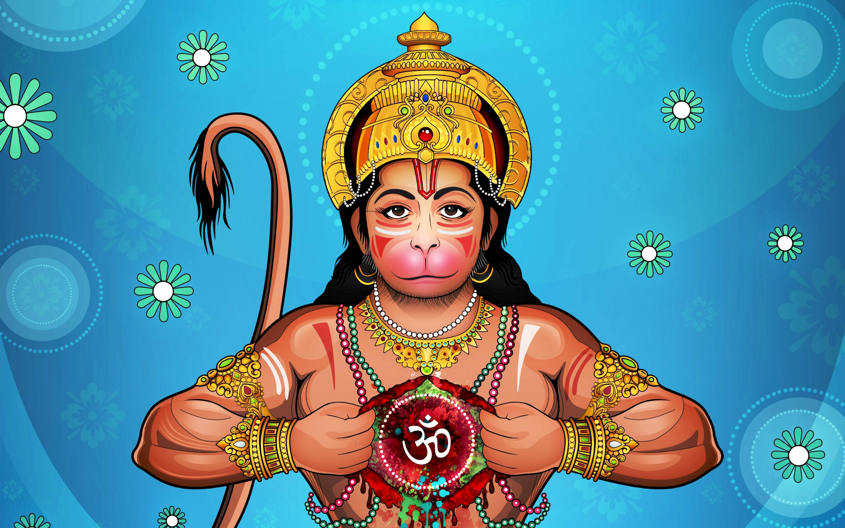 Hanuman, golden crown, jewelry, 2K Desktop Wallpaper