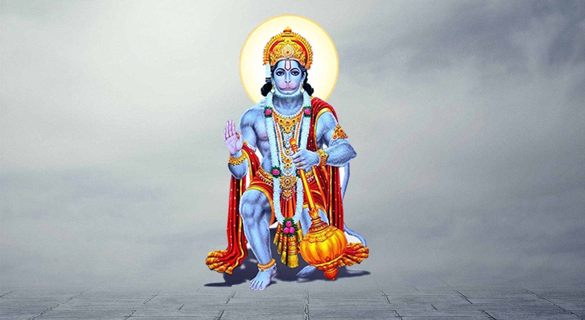 Hanuman, blue-skinned, golden crown, Full HD Desktop Wallpaper