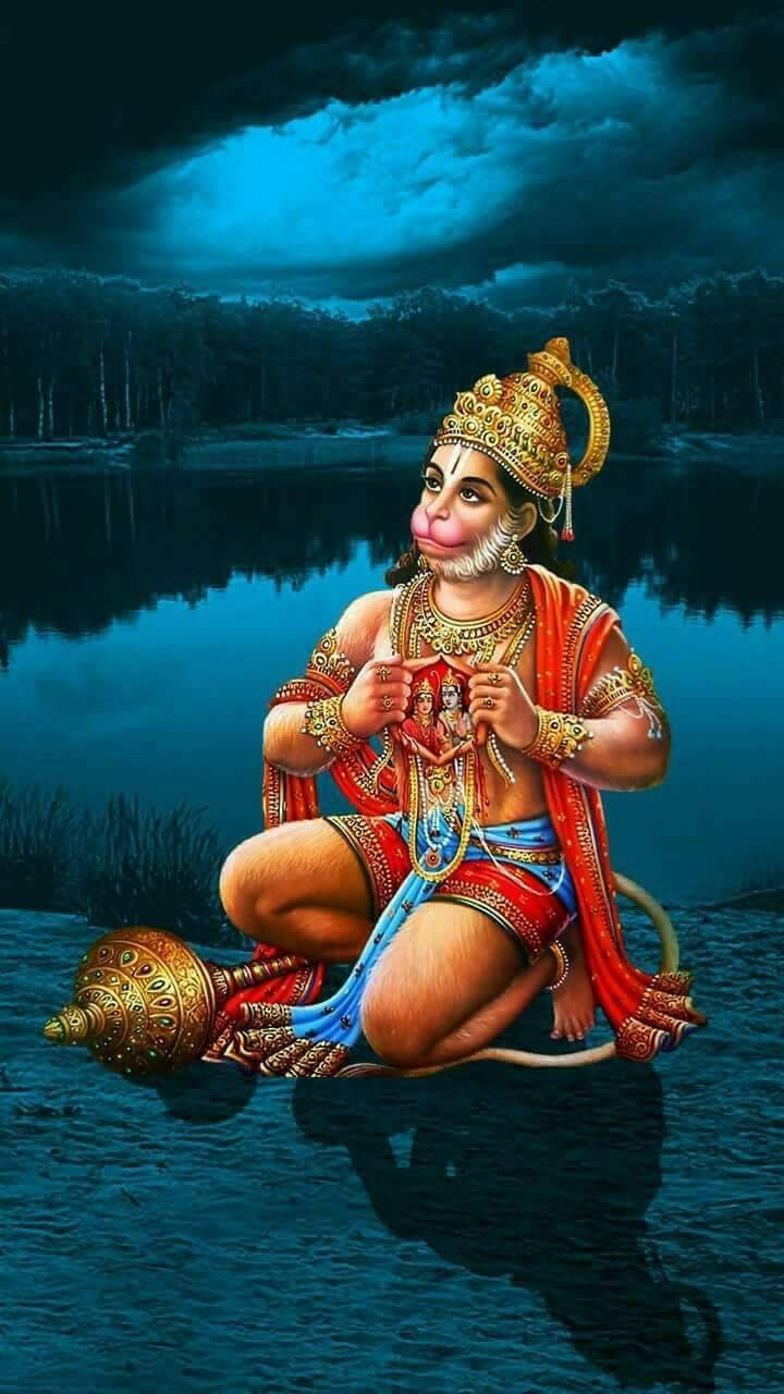 Hanuman, red and gold attire, water, HD Phone Wallpaper