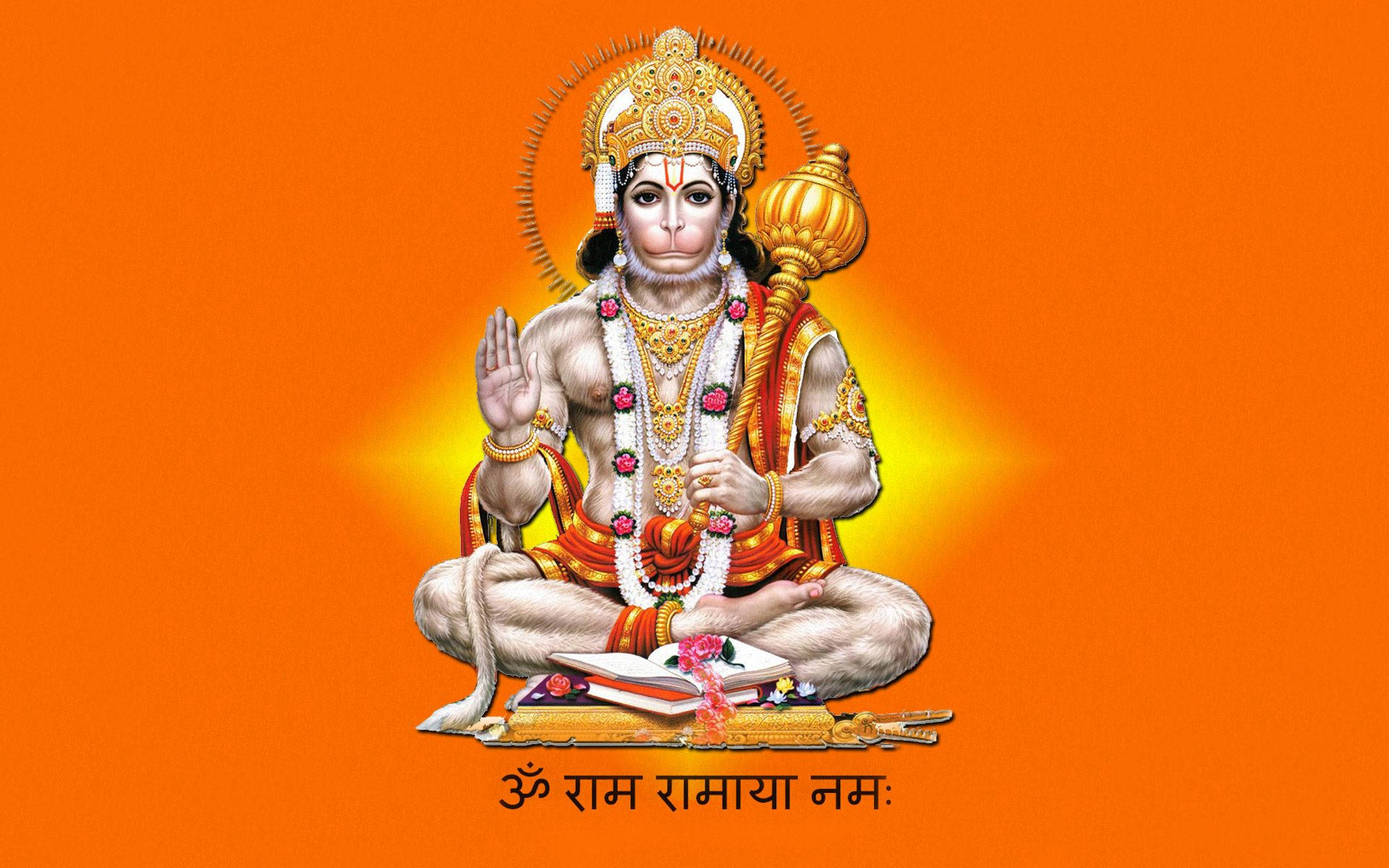 Hanuman, golden ornaments, floral garlands, Full HD Desktop Wallpaper