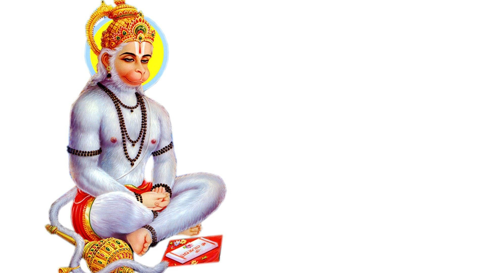 Hanuman, white fur, golden crown, Full HD Desktop Wallpaper