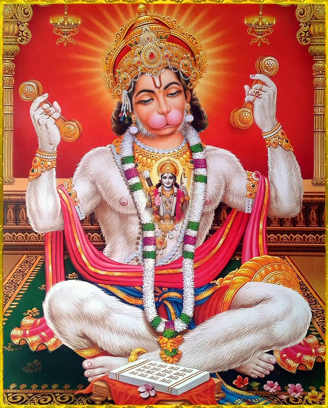 Hanuman, golden ornaments, colorful garlands, HD Phone Wallpaper