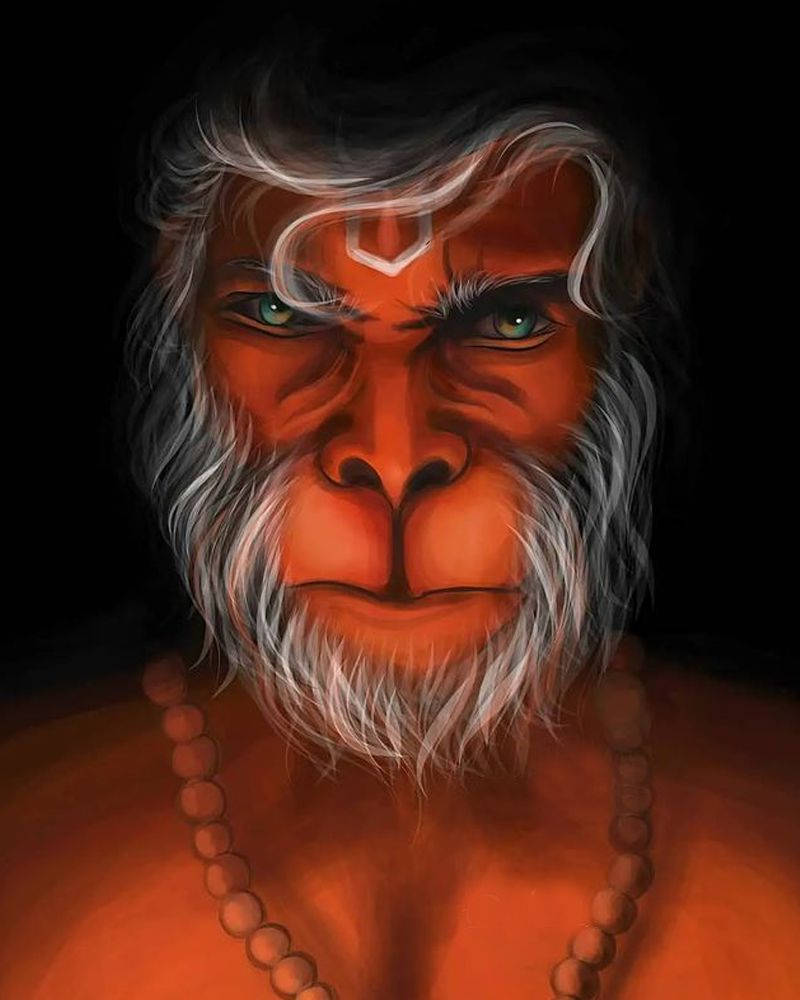 Hanuman Art, red-skinned monkey god, white hair, SD Phone Wallpaper