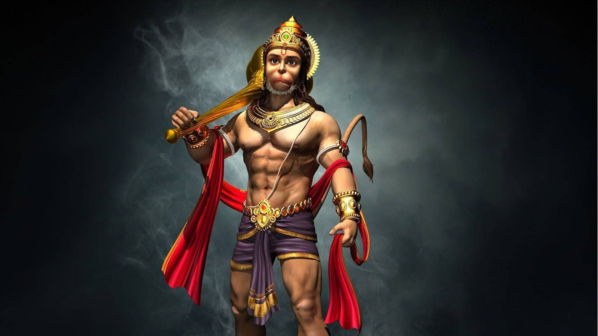 Hanuman, golden crown, red cape, Full HD Desktop Wallpaper