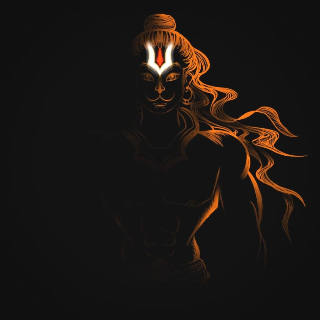 Hanuman, orange silhouette, flowing hair, SD Desktop Wallpaper