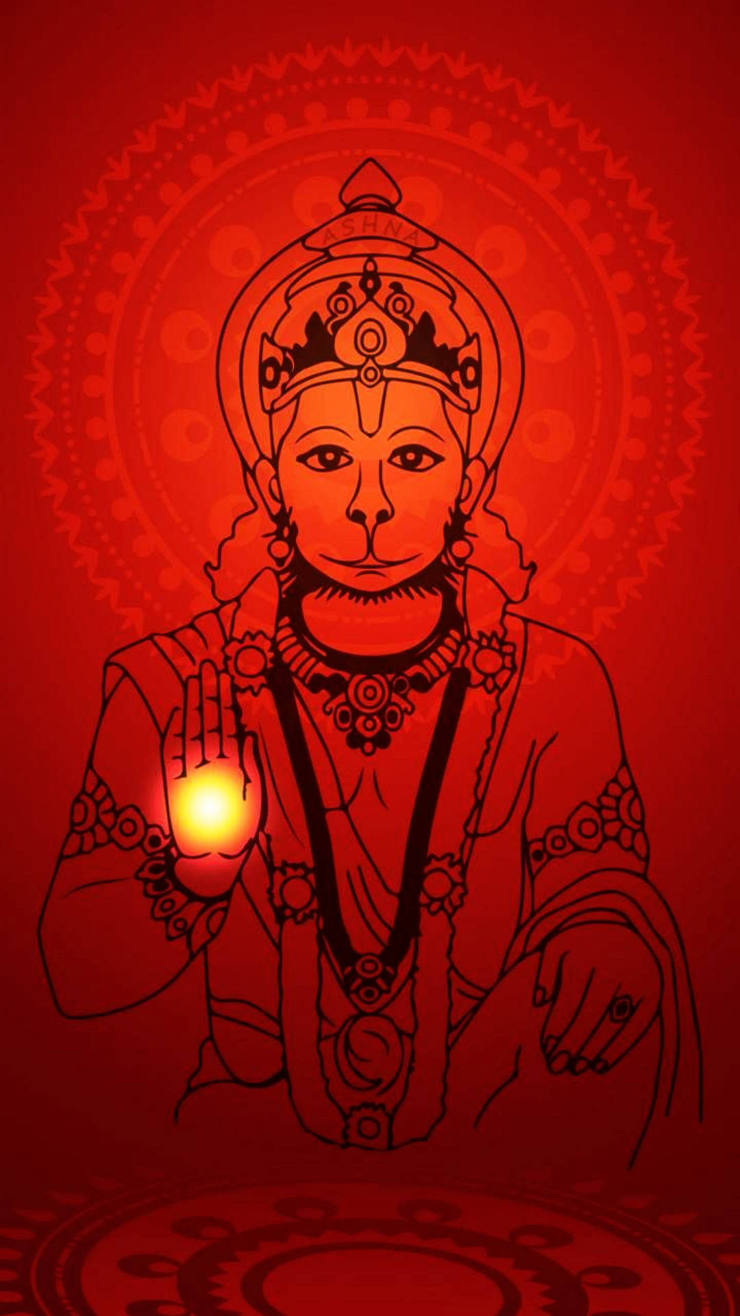 Hanuman, red tones, glowing orb, Full HD Phone Wallpaper