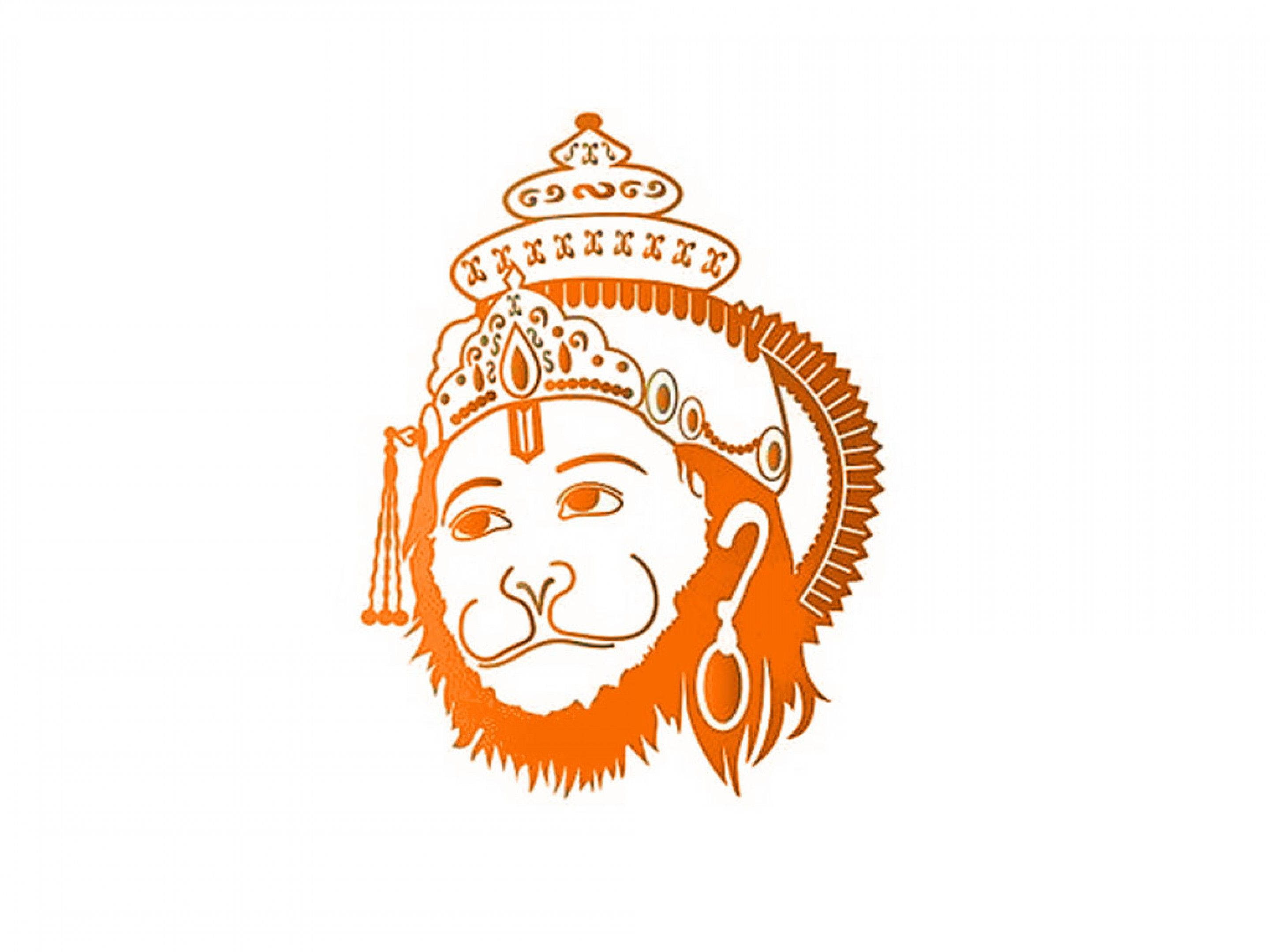 Hanuman, orange line-art, crowned monkey deity, 2K Desktop Wallpaper