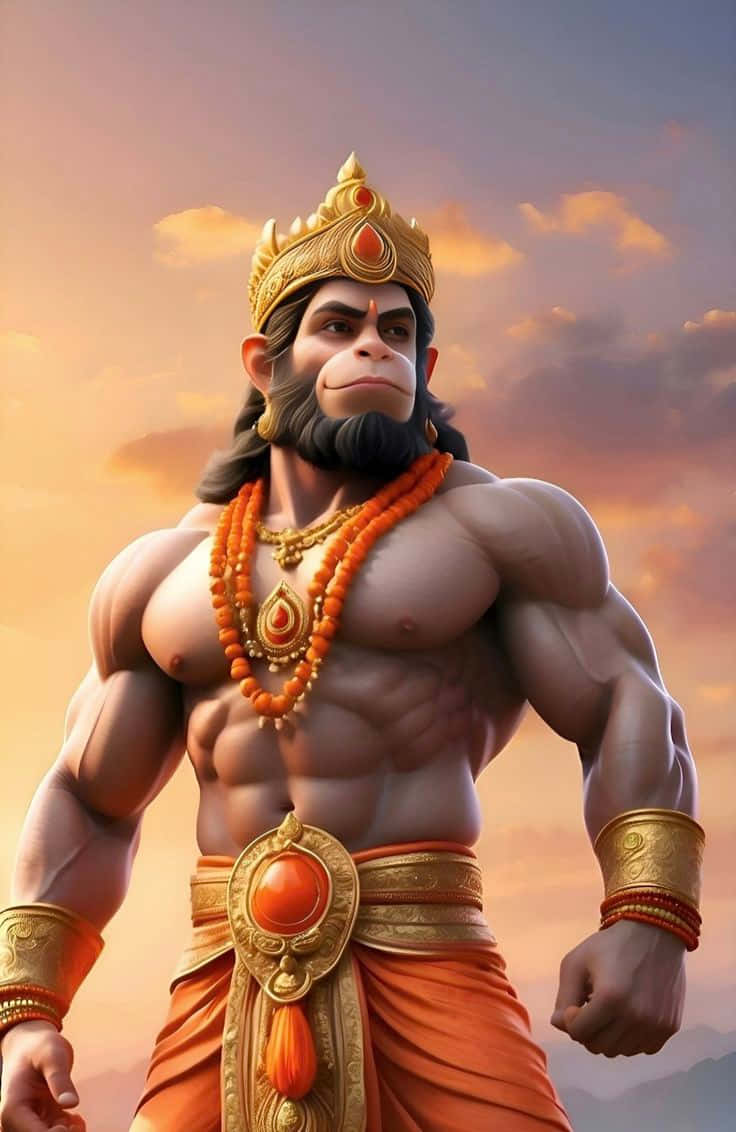 Hanuman, golden crown, orange robes, SD Phone Wallpaper